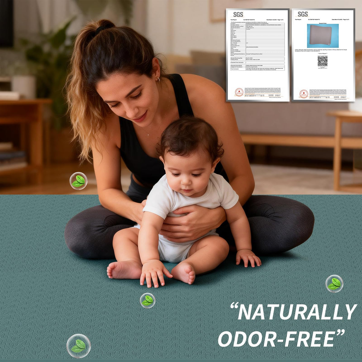 Large Yoga Mat (Deep green+Gray / 6mm)