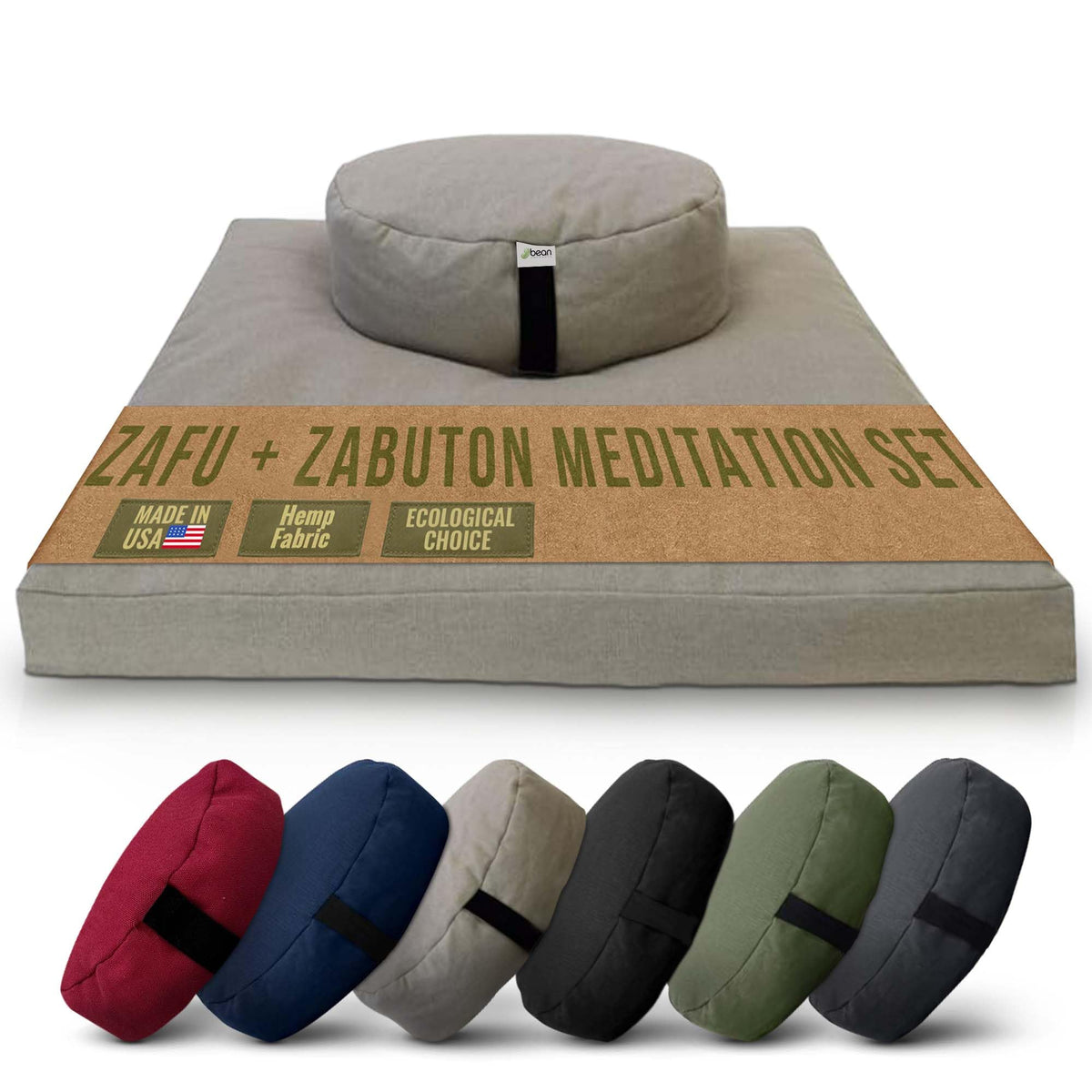 Oval XL Zafu & Zabuton Yoga Meditation Cushions (Natural - Hemp / Oval Combo)