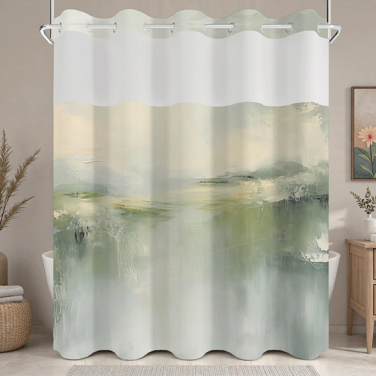 No Hook Shower Curtain with Snap in Liner (Abstract-e)