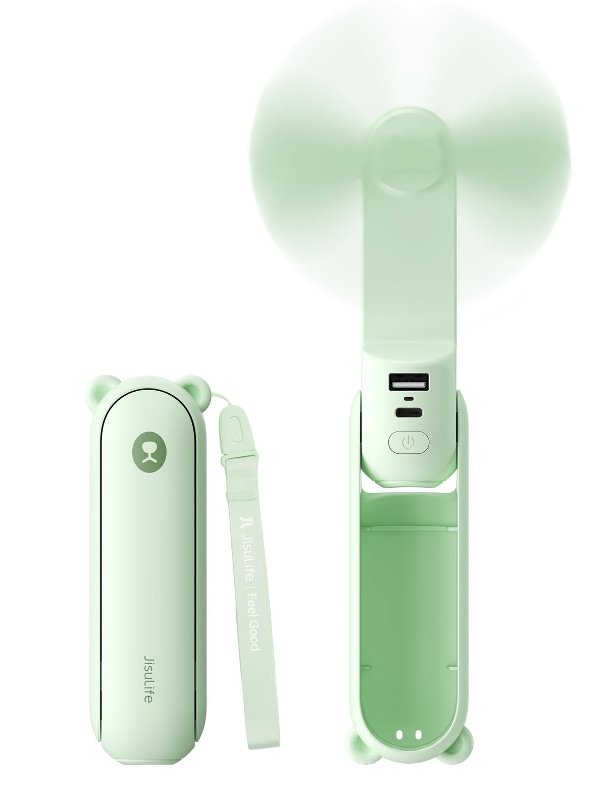 3 IN 1 Portable Fan with Power Bank & Flashlight Featured (Light Green)
