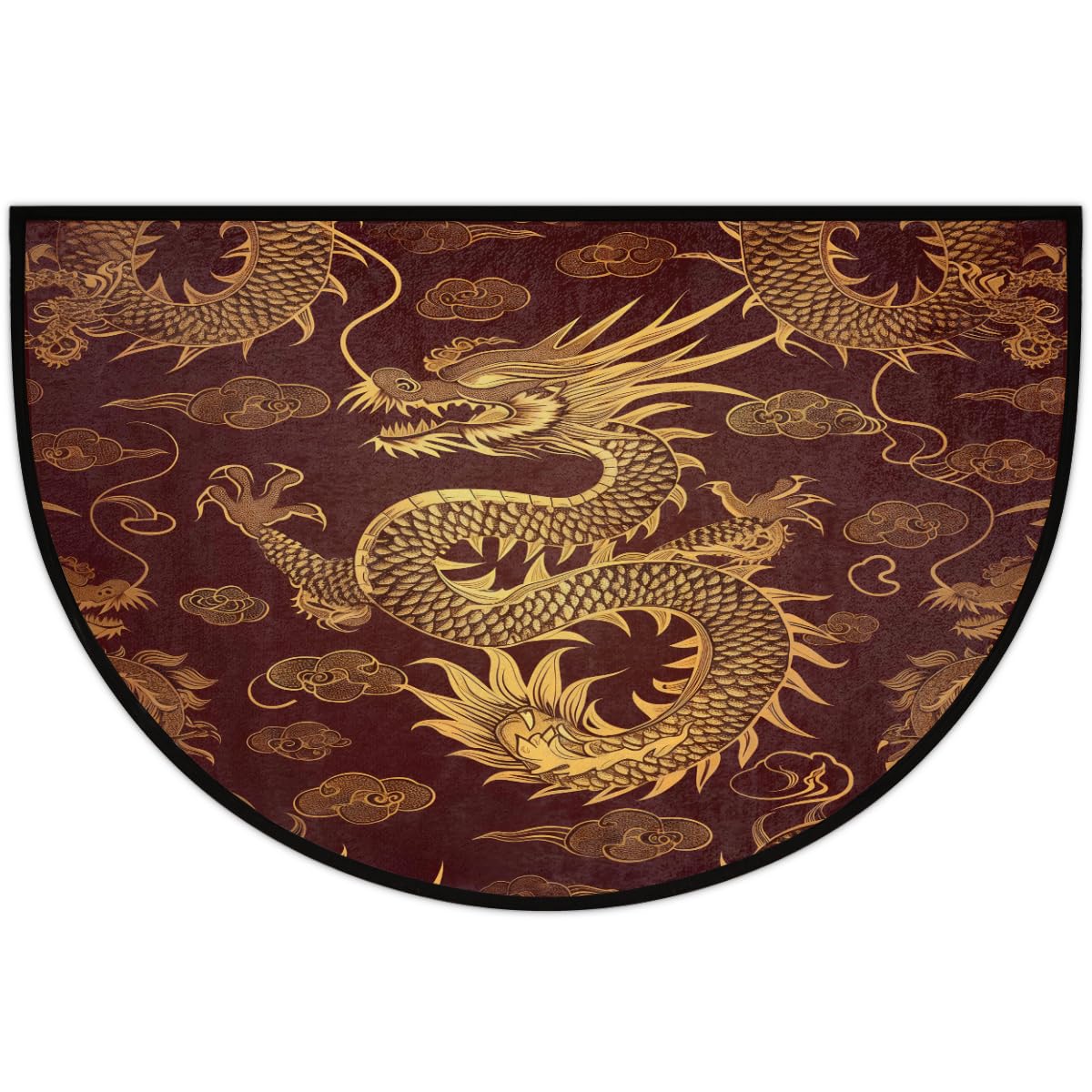 Half Round Door Mat Chinese Dragon Animal Non Slip Semi Circle Doormat (Chinese Dragon Animal)
