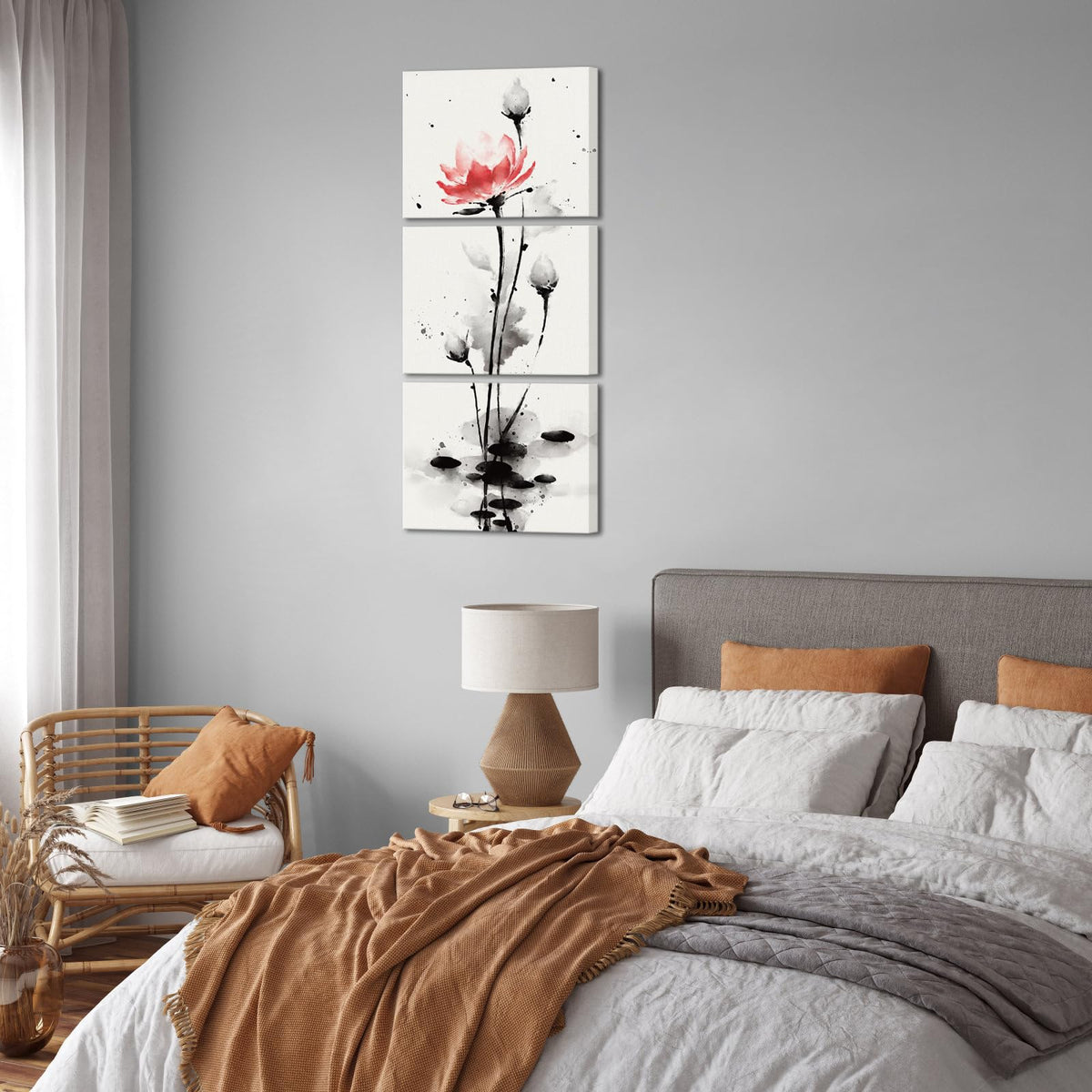 Traditional Chinese Painting Watercolor Lotus Flowers Canvas Prints Zen Water Lily Art Pictures Decor (Red)