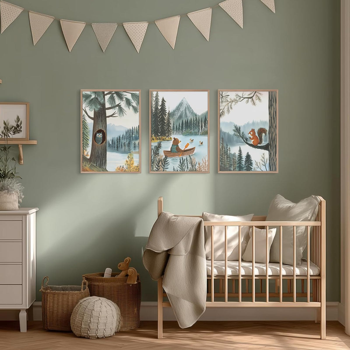 Woodland Nursery Wall Art Decor Forest Animial Pictures Baby Boy Nursery Canvas Wall Decor Vintage Adventure Poster Woodland Animal Prints Artwork for Kids Boys Bedroom 16x24x3 Inch Unframed (16x24 Inch Unframed / Forest Animals Prints)