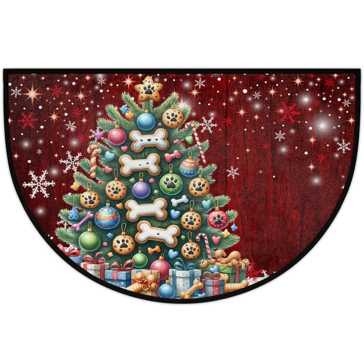 Christmas Tree Decoration Half Round Door Mat Non Slip Washable xmas Semi Circle Area Rug Absorbent Soft Holiday Half Moon Rug Floor Mat for Indoor Outdoor Kitchen Bathroom Patio Front Door Mat Decor (B4)