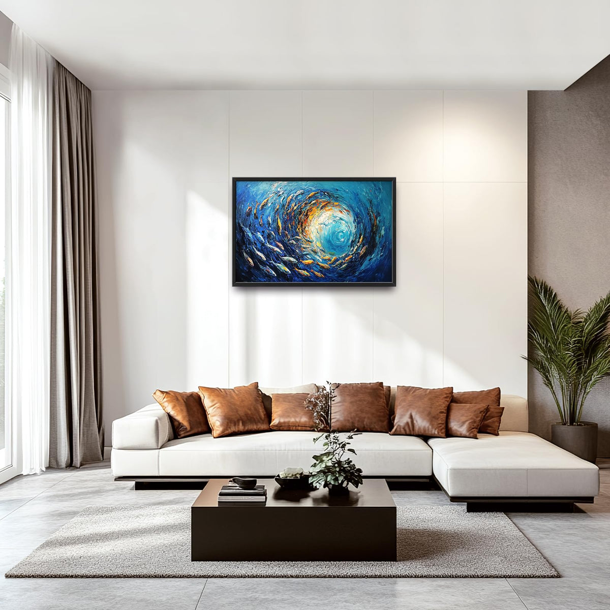 Large Framed Abstract Ocean Fish Wall Art Decor Canvas Print 36" L x 24" W (Ocean Fish / 36"L x 24"W)