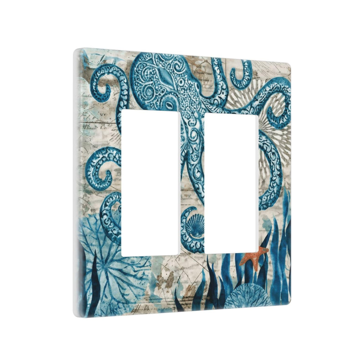 Nautical Ocean Starfish Octopus Decorative 2 Gang Double GFCI Decorator Rocker Light Switch Cover Outlet Wall Plate Electrical Faceplate Screwless (Nautical Ocean Starfish Octopus / 2 Gang Decorator Screwless)