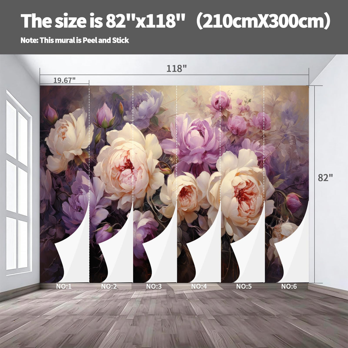 Peel and Stick Wall Mural Wallpaper Floral 118"x82" Decor A03 (A03 / 118" x 82")