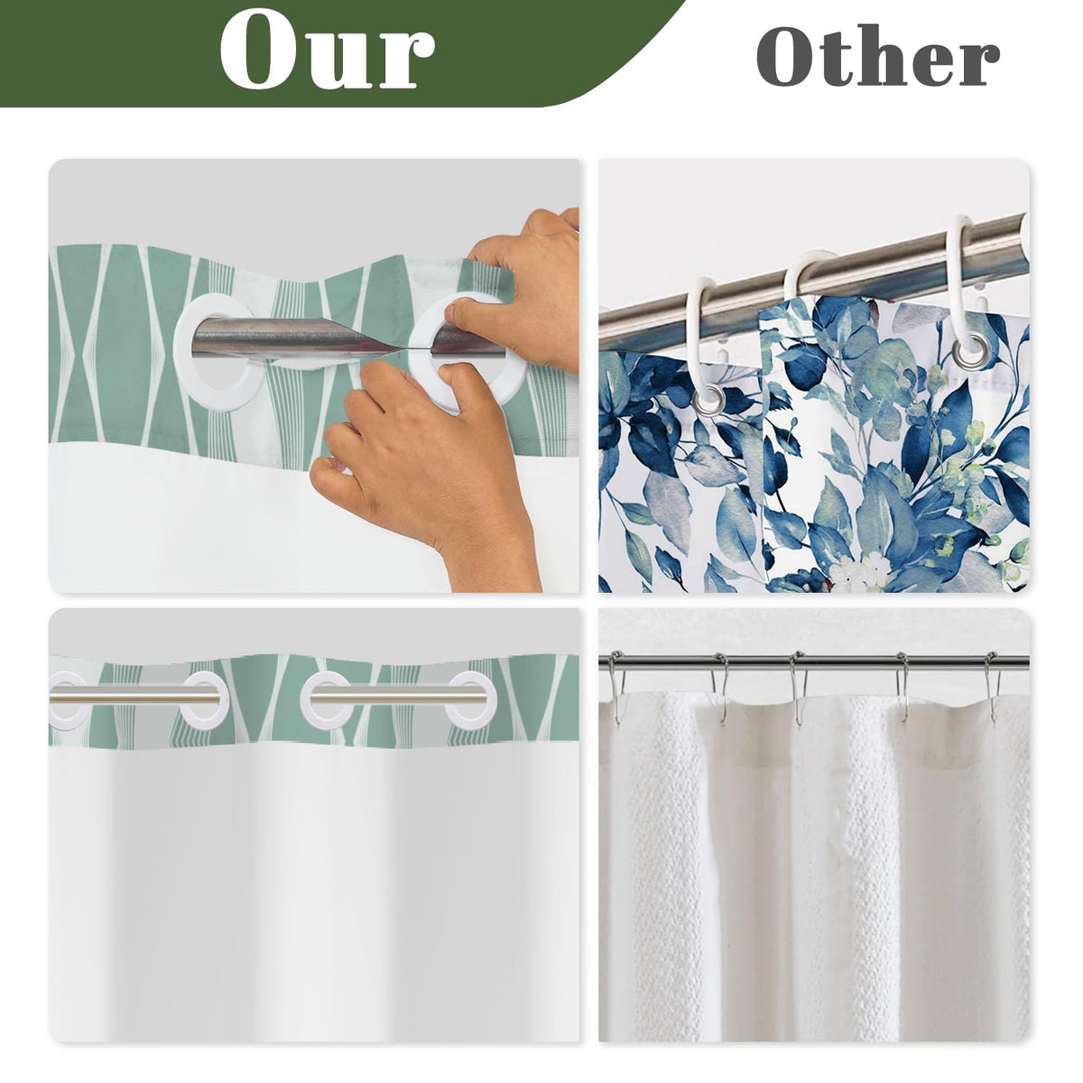 No Hook Shower Curtain with Snap in Liner Set (Geometric Wave)