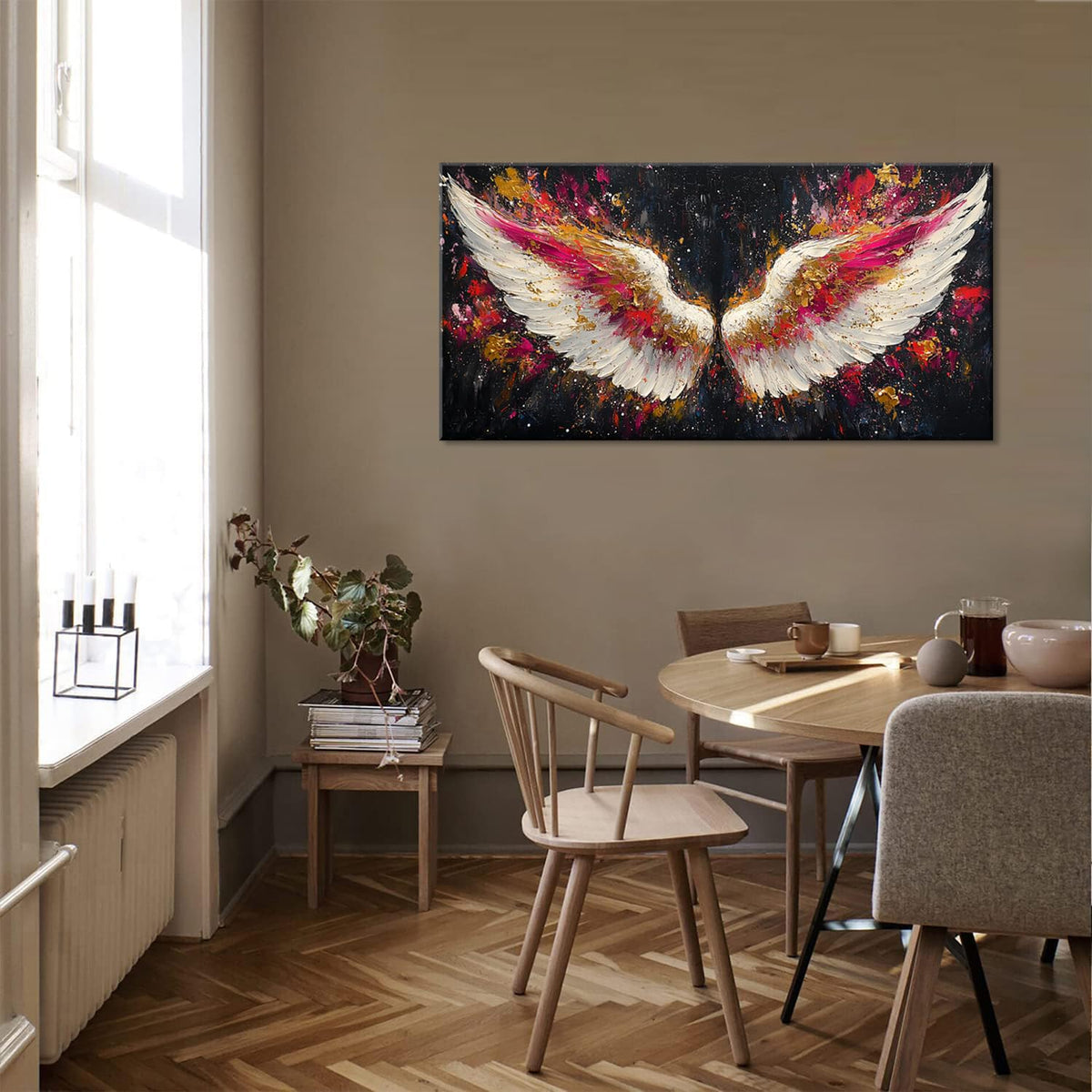 Multicolor Angel Wings Wall Art for Living Room Office Divine Inspiration Splatter Paint Art Painting Prints Contemporary Canvas Artwork Dining Bedroom Decor Large (Contemporary / White Gold Red Angel Wings Wall Art / 46L" x 23W")