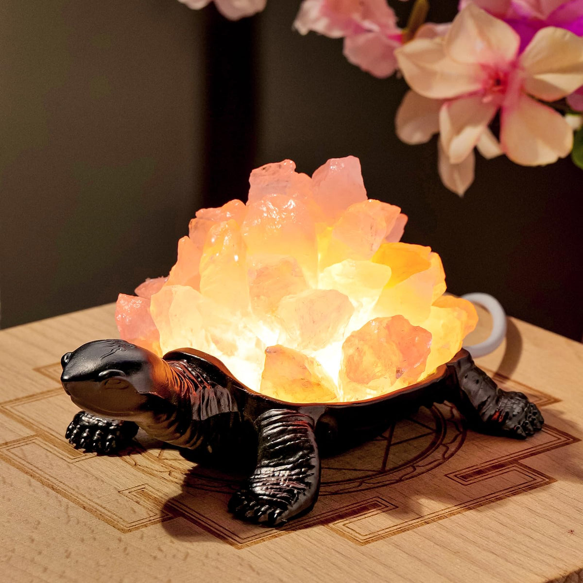 Natural Rose Quartz Turtle Night Lamp Healing Crystal Bedroom Bedside Table Lamp USB Port Home Decor Women Men Gift (Pink)