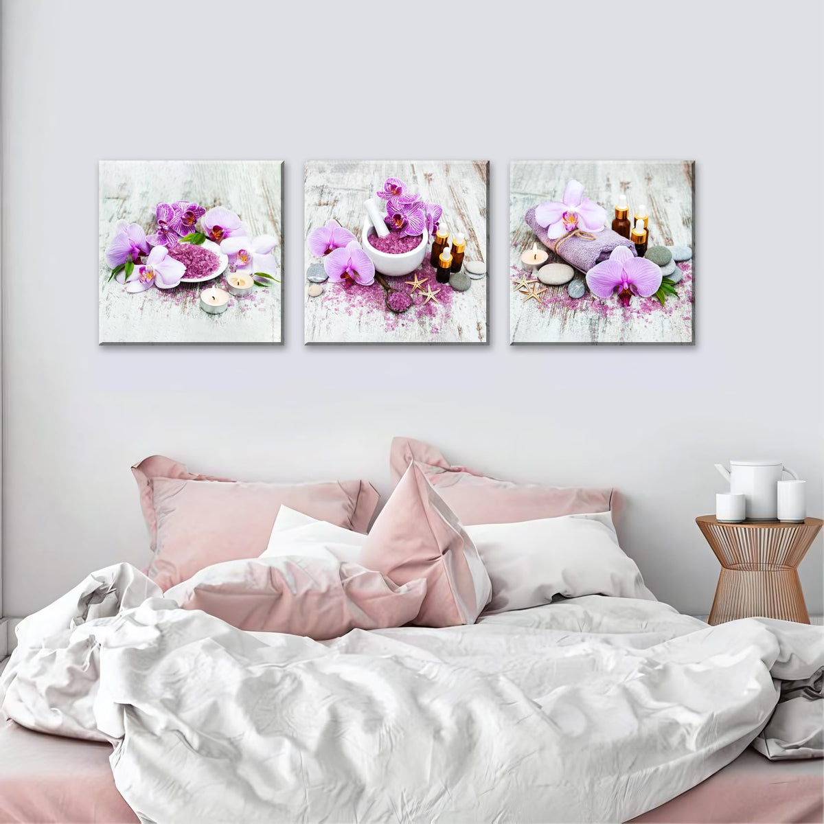 3Pcs Purple Zen Orchid Flowers Lavender Spa Canvas Prints Art Zen Floral Wall Art Aromatherapy Bath Salts Decor for Home Purple Ready to Hang Canvas Art for Relaxation Wellness Spaces (14X14inchX3pcs / Spa&Orchid)