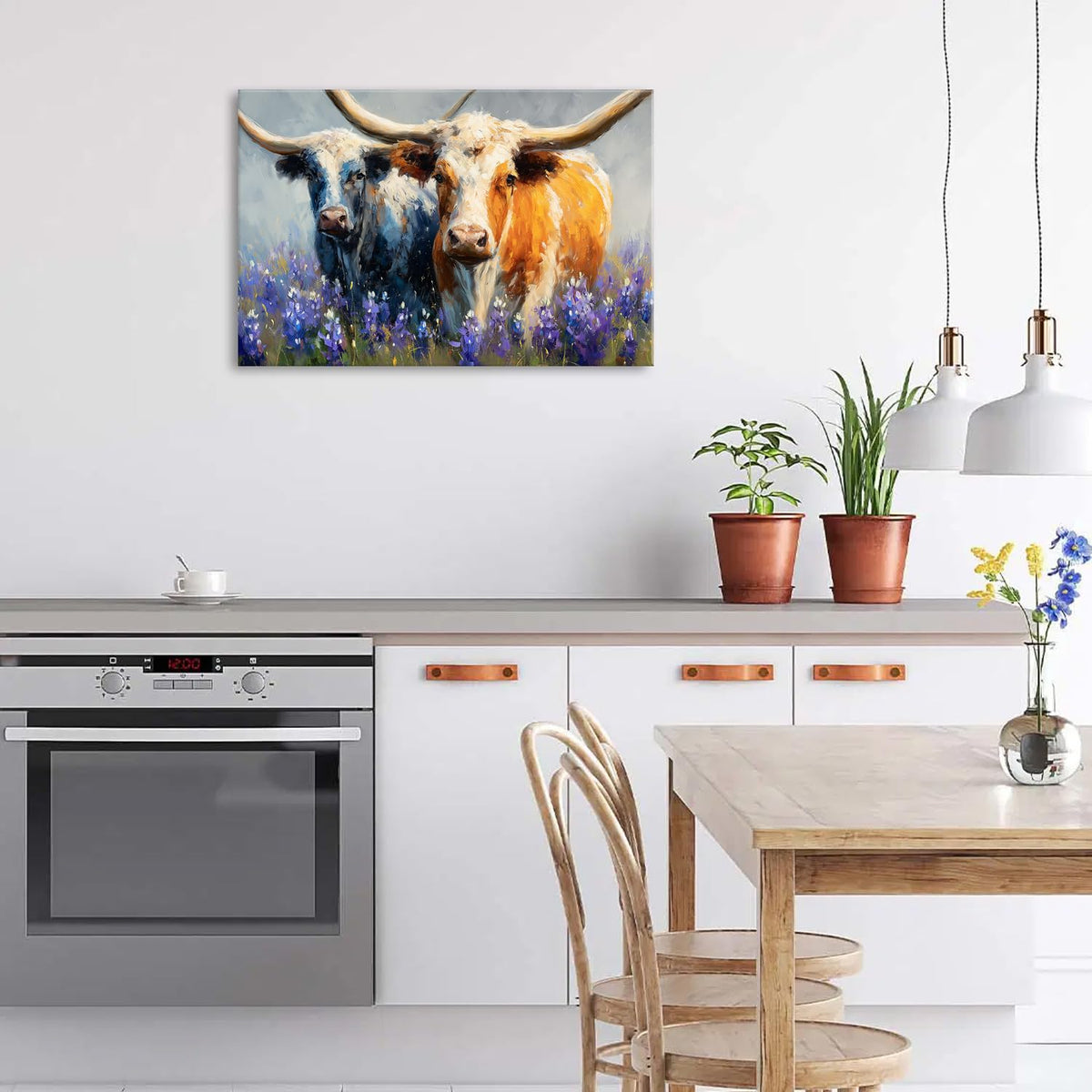 Farmhouse Highland Cow Wall Art Western Wall Decor Kitchen Living Room Large Highland Cow Picture Canvas Prints Decor Abstract Nature Country Animals Painting Poster Lavender Landscape Artwork 24x36” (36"L x 24"W / HighlandCow2)