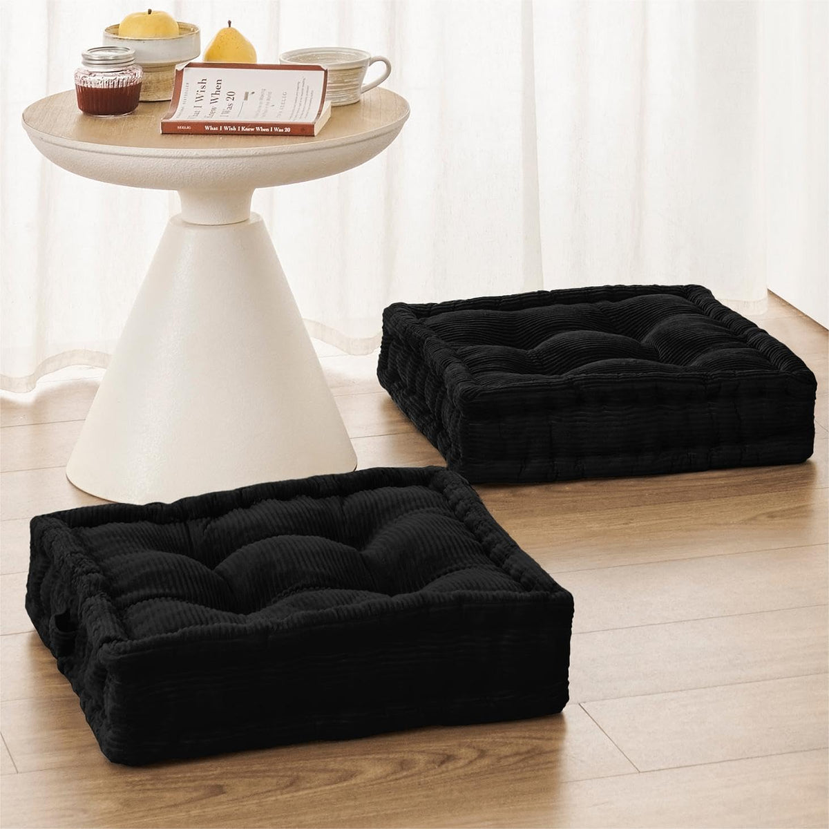 Square Floor Pillows for Adults Kids (Black / 1 Pack (20"x20"))