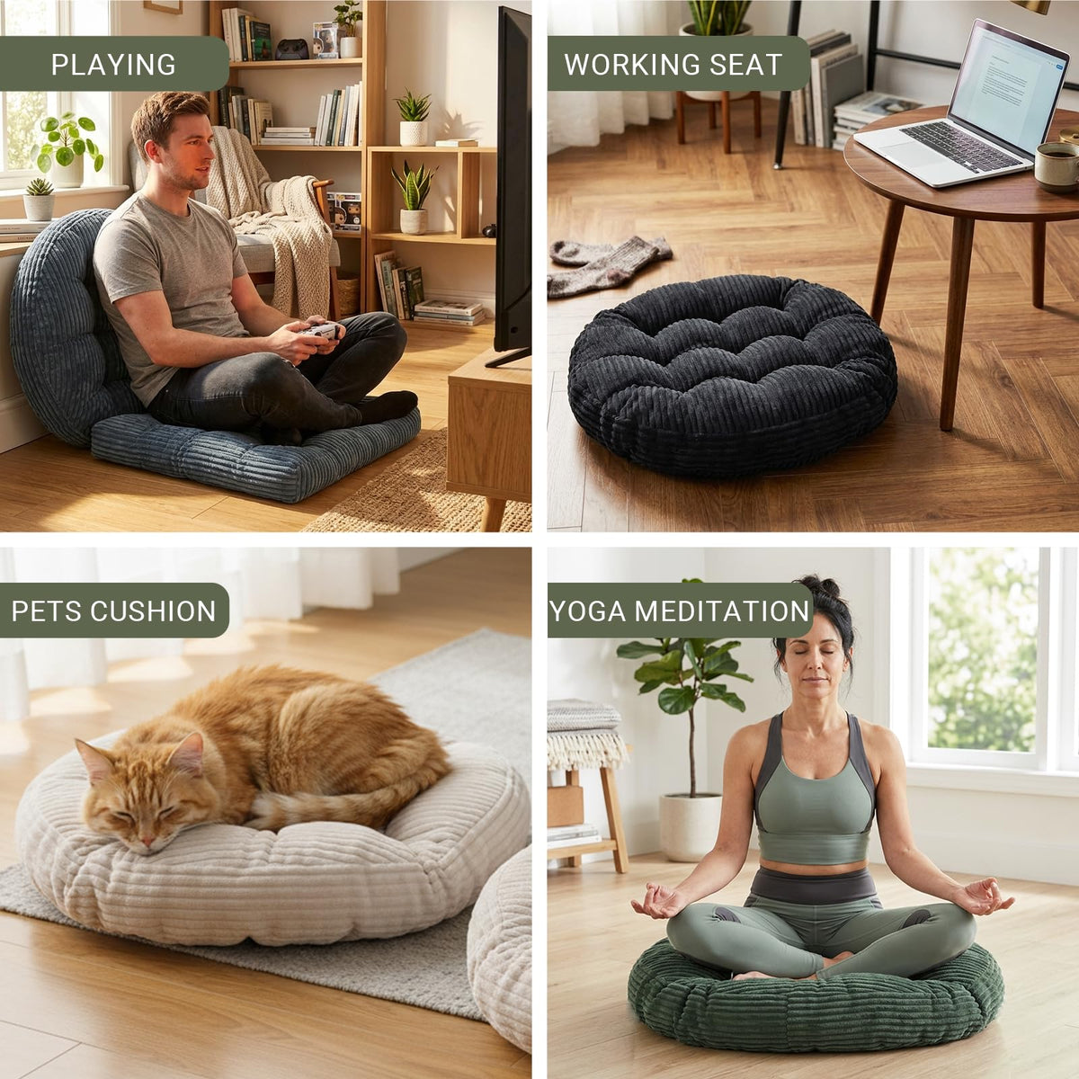 Large Floor Pillow for Adults (Round-dark Green)