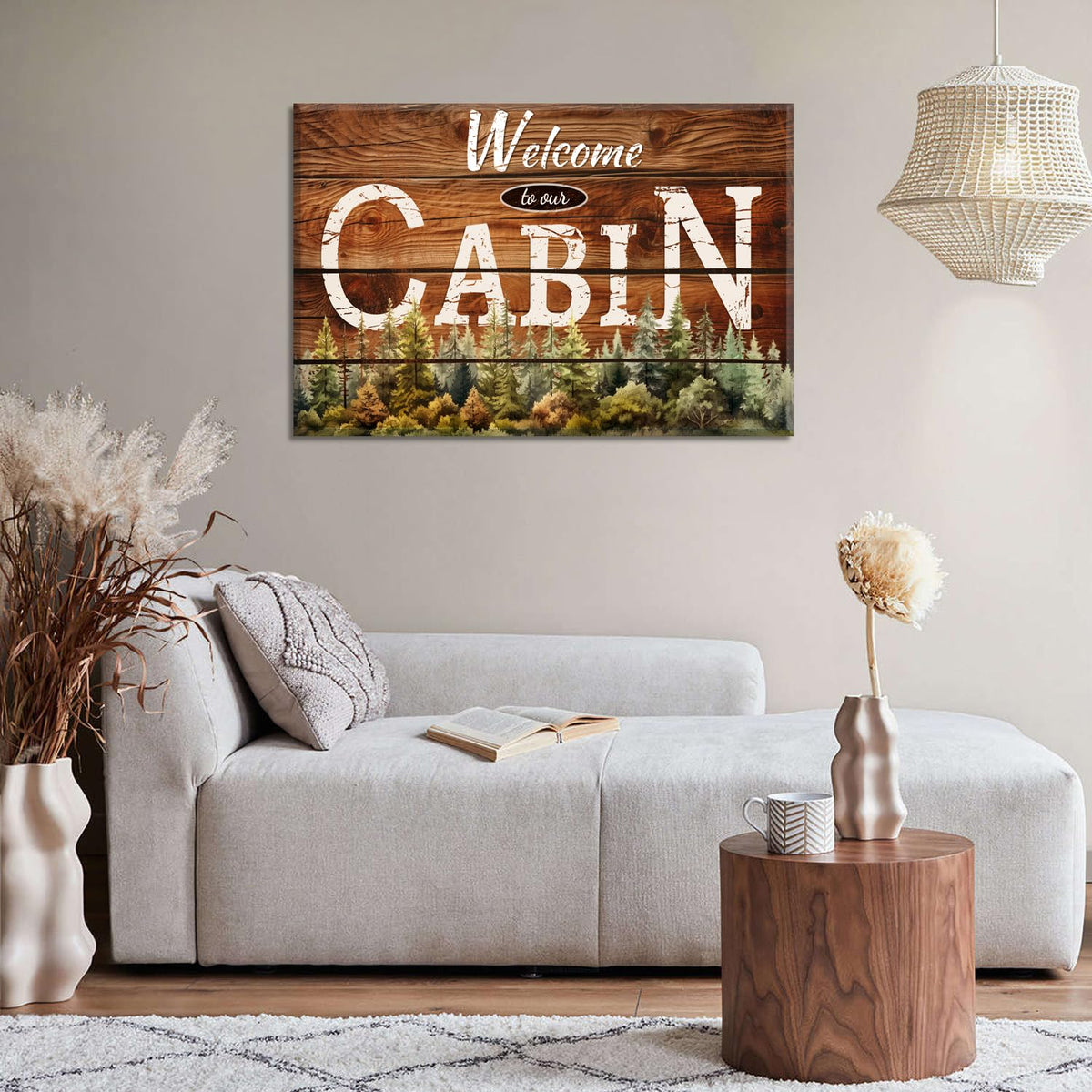 Cabin Wall Art Rustic Farmhouse Forest Wall Decor for Living Room Vintage Brown Wooden Grain Background Prints Welcome to our Cabin Picture Modern Artwork Bedroom Living Room Home Decorations 24x36" (36"L x 24"W / Cabin)