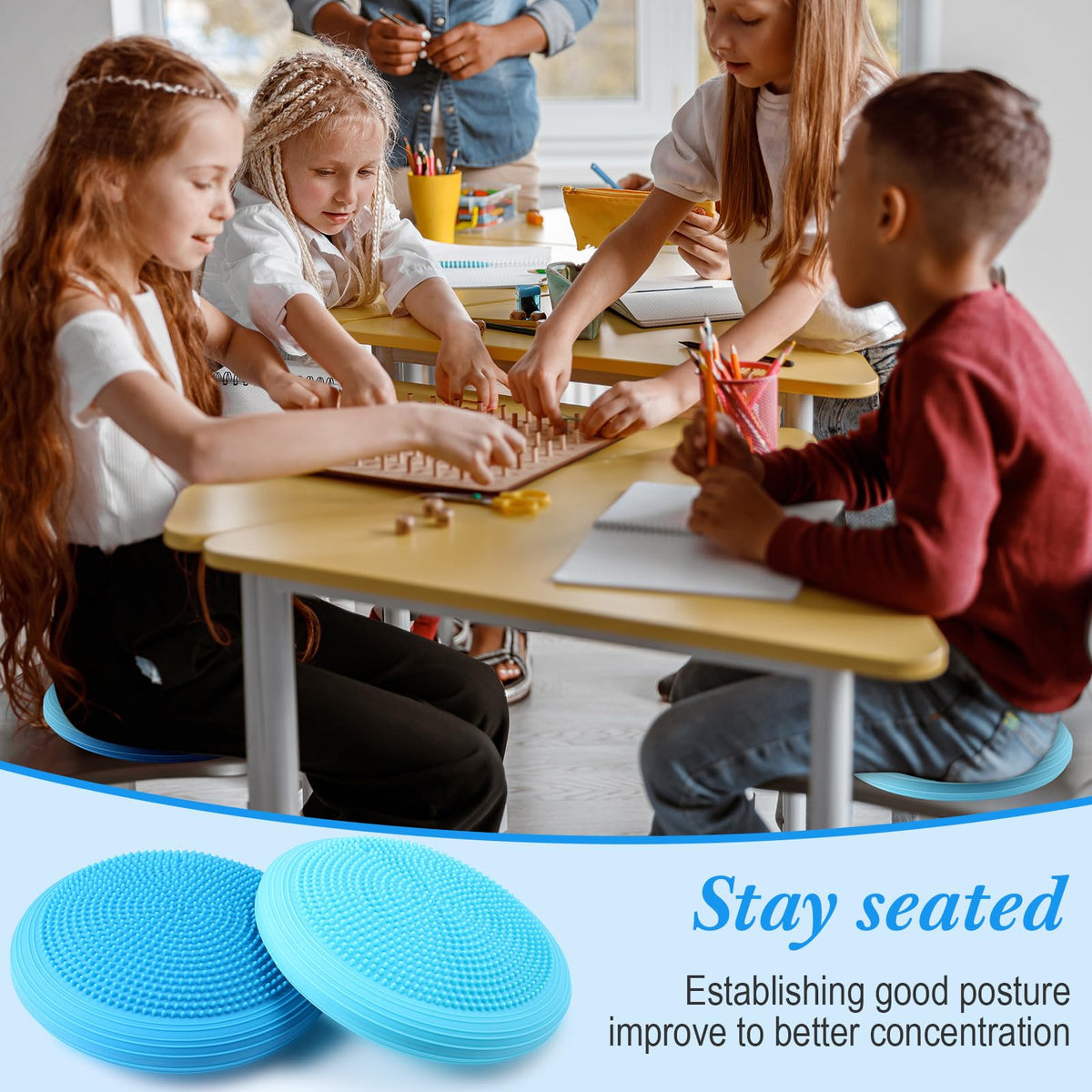 4 Pcs Wiggle Seat Inflated Wobble Cushion for Kids (Ocean Color)