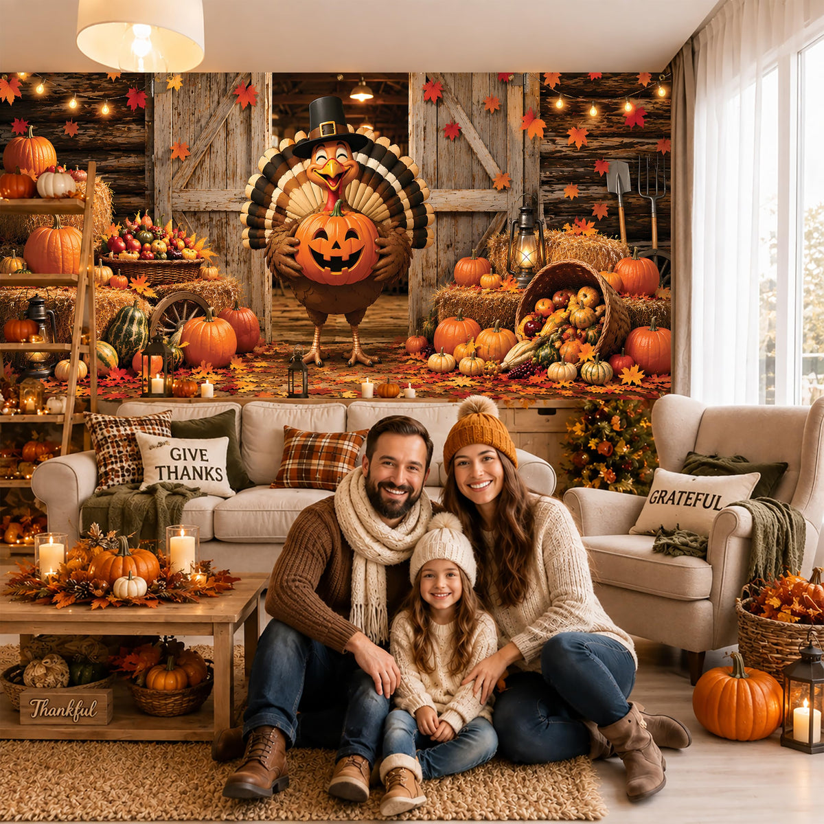 Thanksgiving Garage Door Banner Turkey Pumpkin 6x13FT Fall Harvest Backdrop (B-Thanksgiving Turkey)
