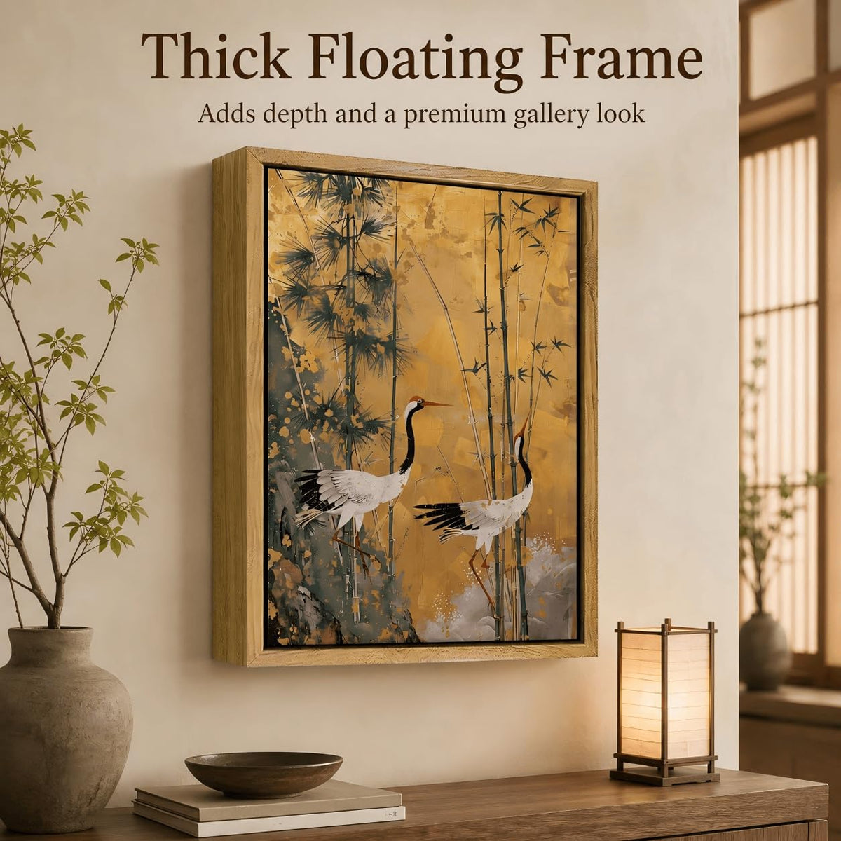 Framed Japanese Crane Wall Art Zen Japandi Asian Living Room Decor (Japanese Crane / 10"L x 8"W)