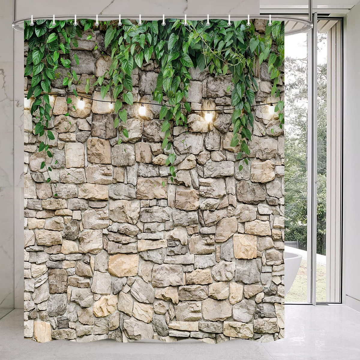 Stone Brick Wall Shower Curtain (White / 72"W x 75"L (Pack of 1))