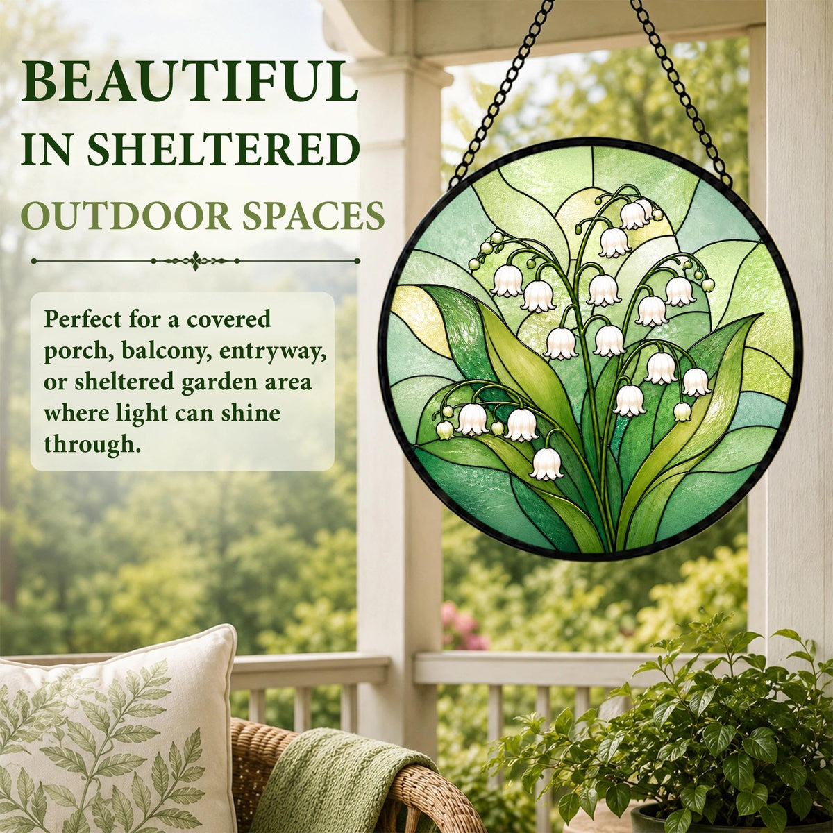 Lily of the Valley Gifts for Women Suncatcher Stained Glass Window Hanging (Lily of the Valley / 7.8 x 7.8 IN)