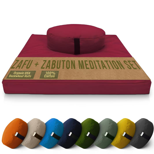 Oval XL Zafu & Zabuton Yoga Meditation Cushion Set (Oval Combo / Burgundy - 10oz Cotton Canvas)