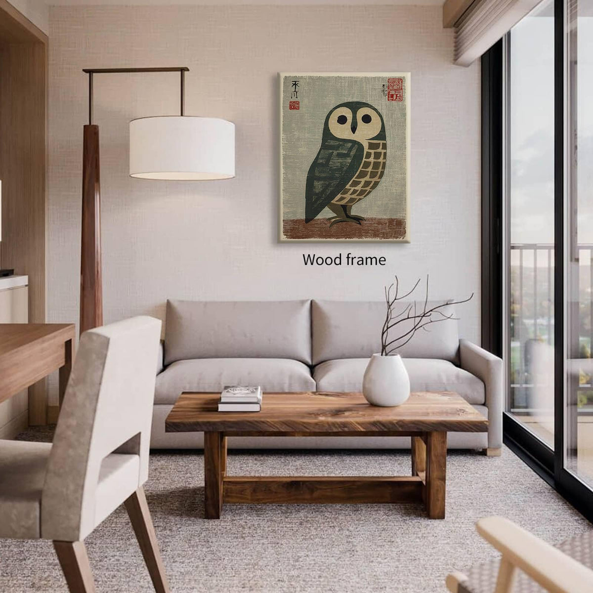 Vintage Japanese Wall Art Ready to hang 16x24in Wrapped Framed Owl Poster Mid Century Animal Print Minimalist Bird Painting Nature Rustic Artwork for Lndie Room Bedroom Living Room Gallery Decor (Wrapped Canvas / Japanese Poster / 24"L x 16"W)