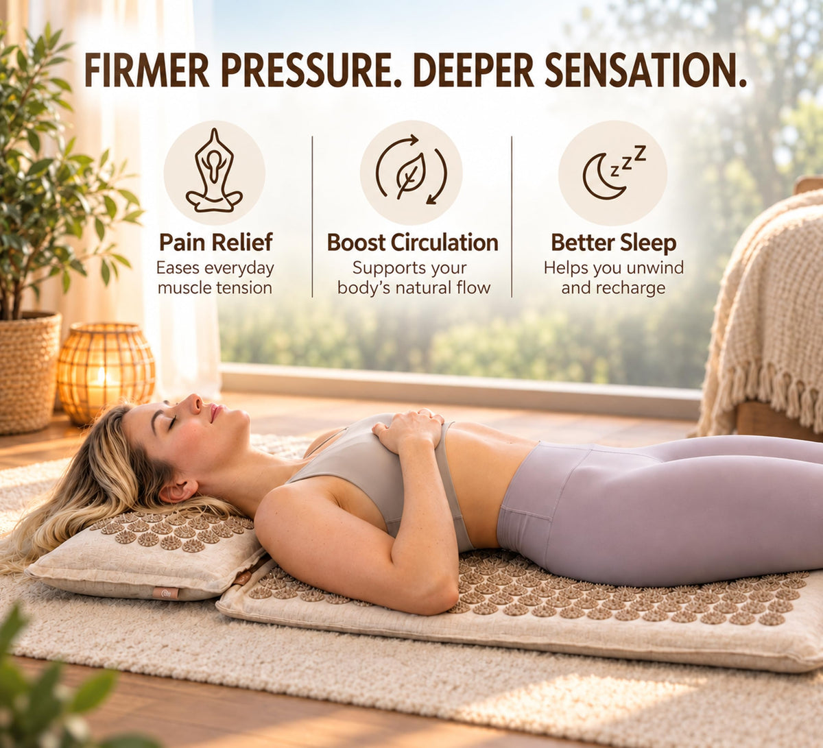 Acupressure Mat and Pillow Set (Natural Linen Beige)