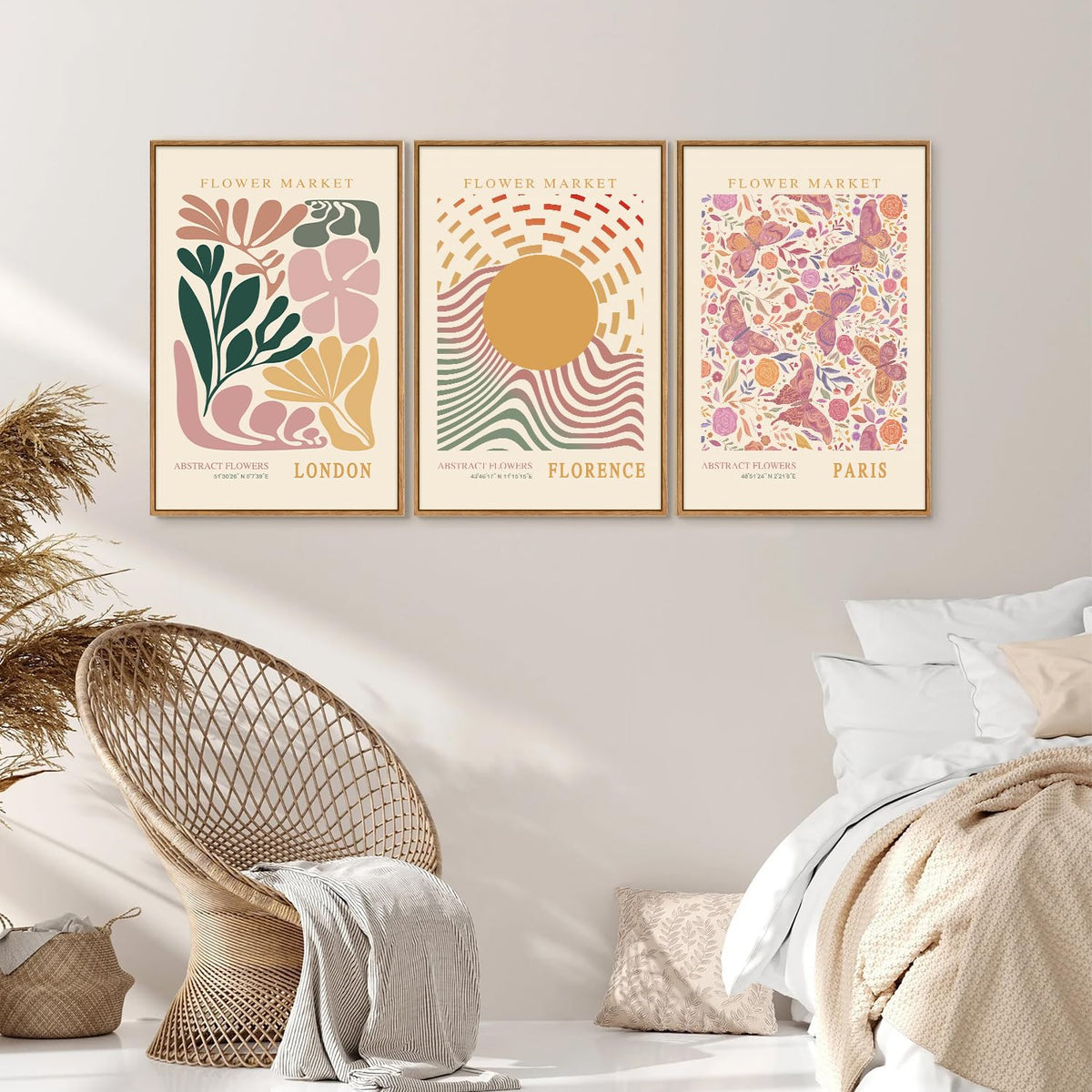 Boho Flower Market Framed Canvas Wall Art Set (Boho Flower Market / 24"L x 16"W)