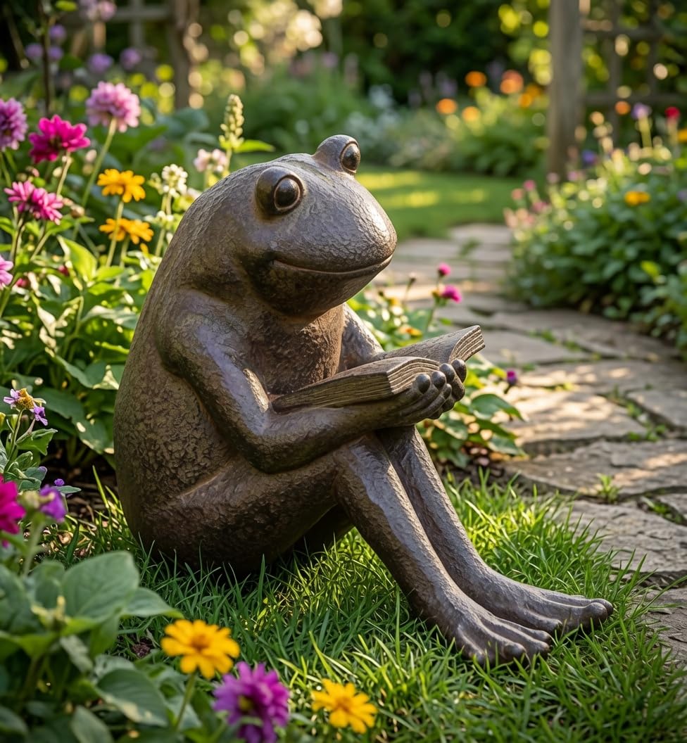 Reading Frog Garden Statue