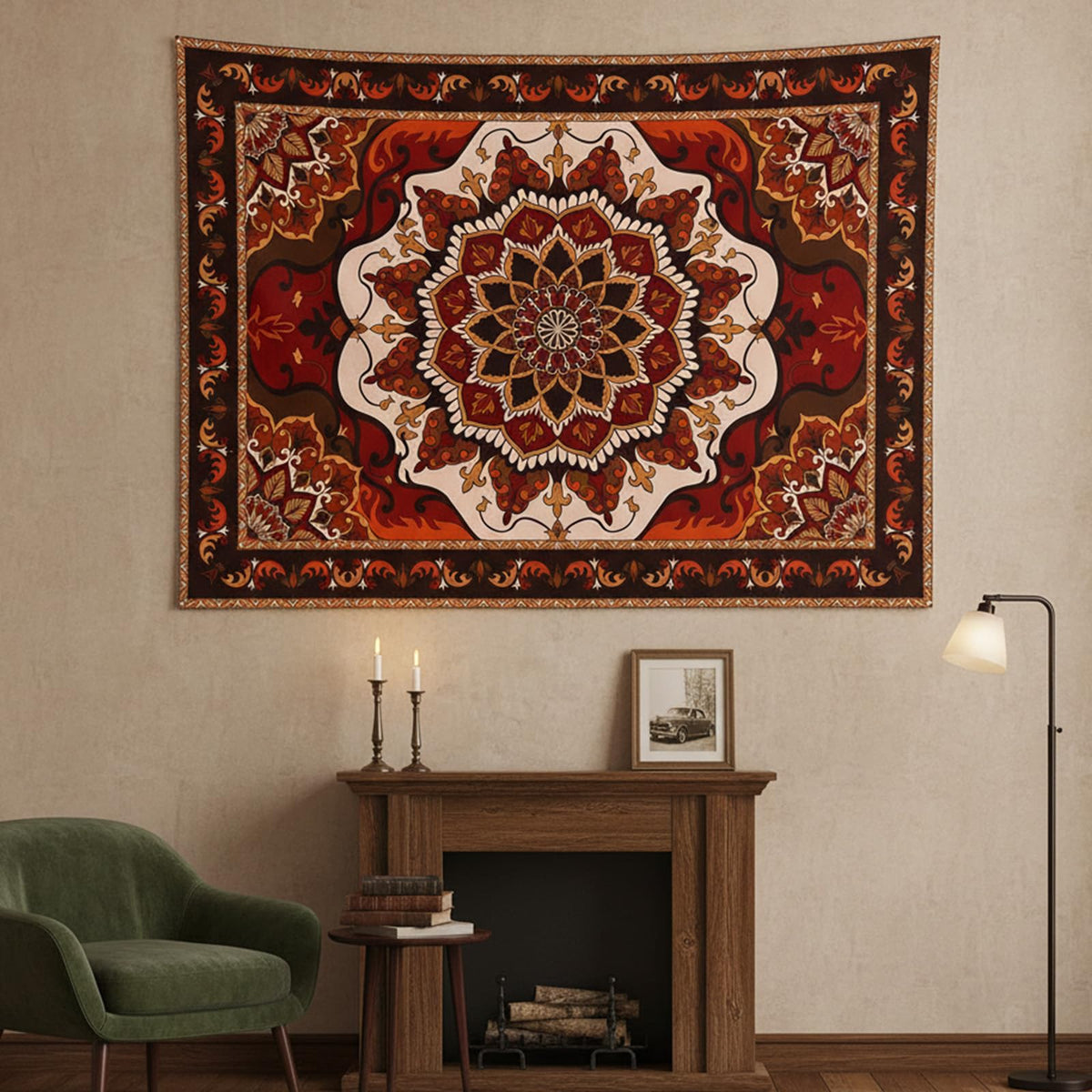 Boho Mandala Tapestry Wall Hanging Hippie Indian Bohemian Floral Tapestry Aesthetic Vintage Flower Medallion Red Small Tapestries Mural for Bedroom Living Room Dorm Decor 48 x 36 Inch (Red / 48"L x 36"W)