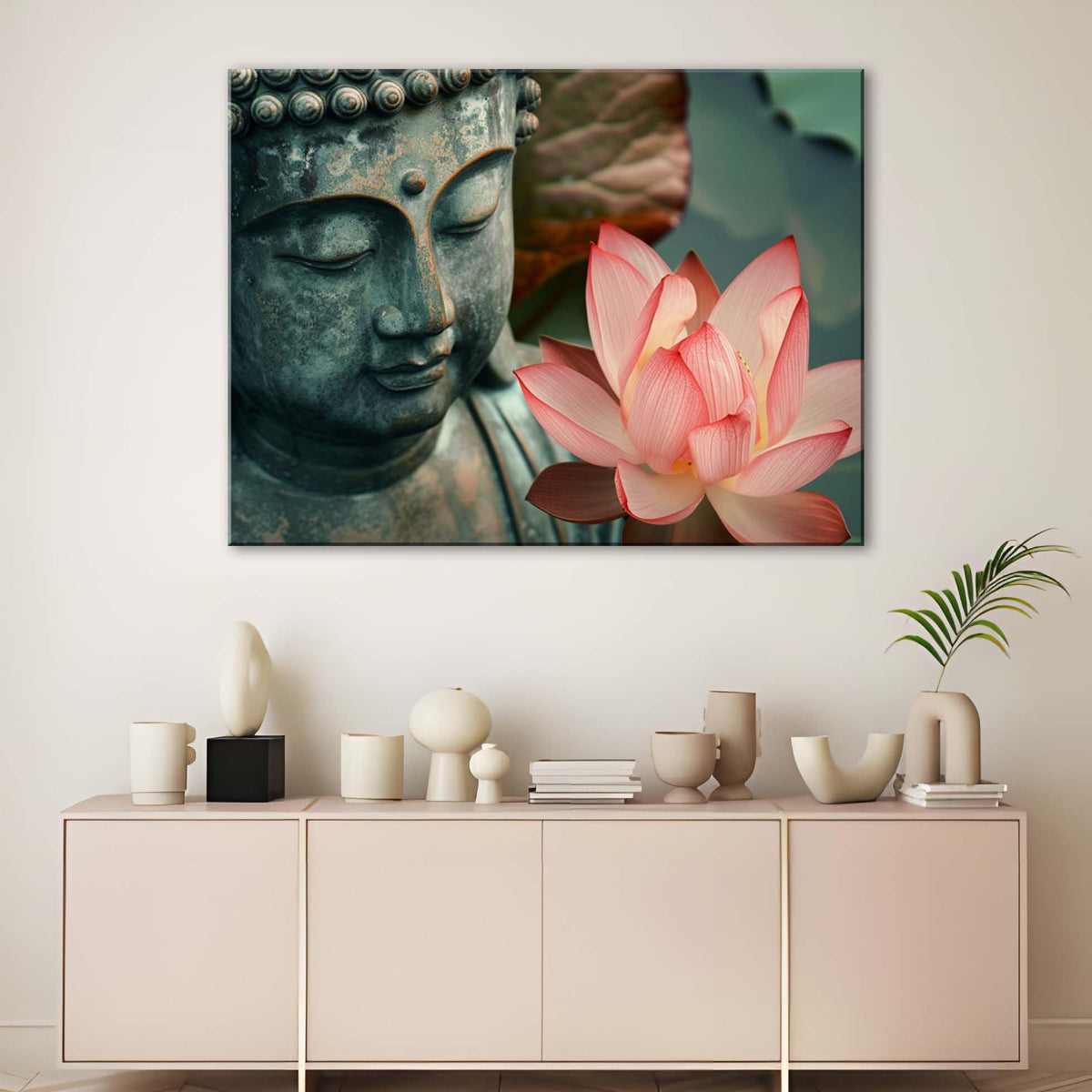 1Pcs Zen Buddha Lotus Flower Canvas Wall Art Spiritual Decor for Meditation Peaceful Home Decor Asian Cultural Symbolism Tranquil Art for Living Room Bedroom Office Ready to Hang (40"L x 30"W / 1PCS-Buddha)