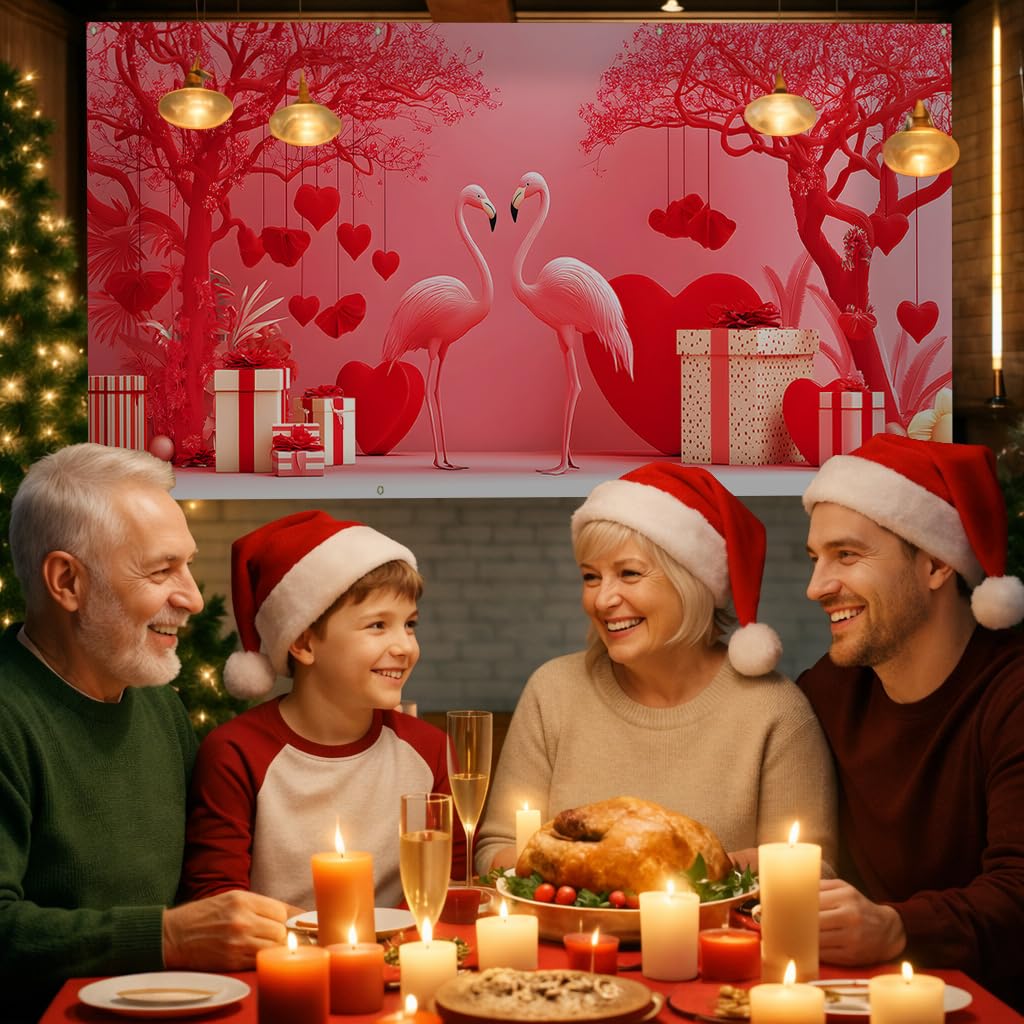 Happy Valentine's Day Garage Door Banner Cover (Red Flamingos)