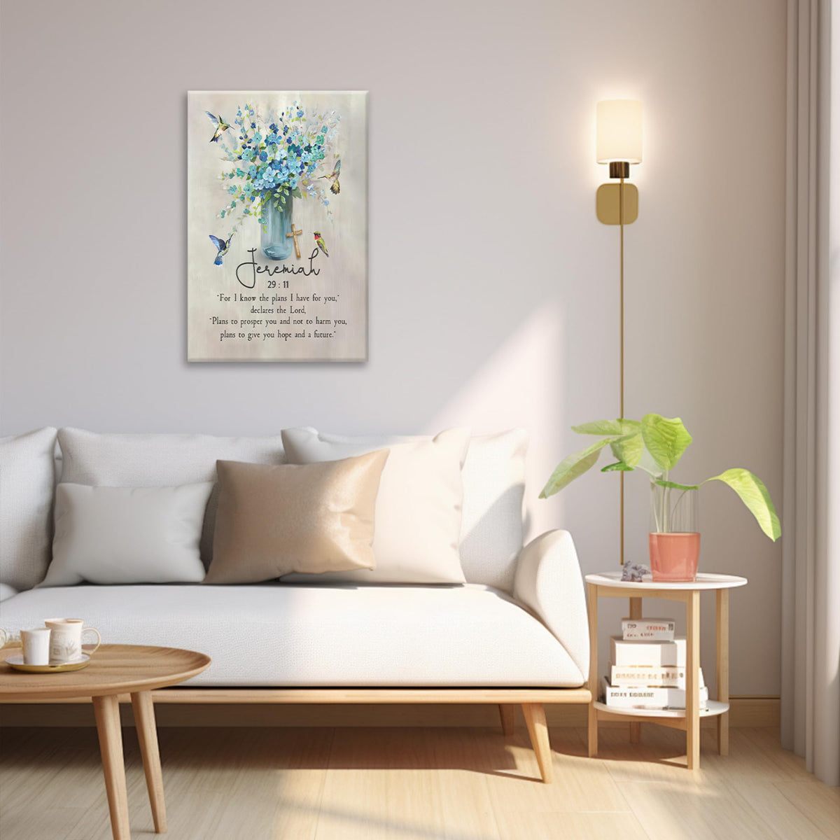 Scripture Jeremiah Wall Art Christian Bible Verses Canvas Prints Painting Bathroom Pictures Framed Gifts Farmhouse Artwork Home Bedroom Decor 16"x24" (24"L x 16"W / Jeremiah Flower Hummingbird)