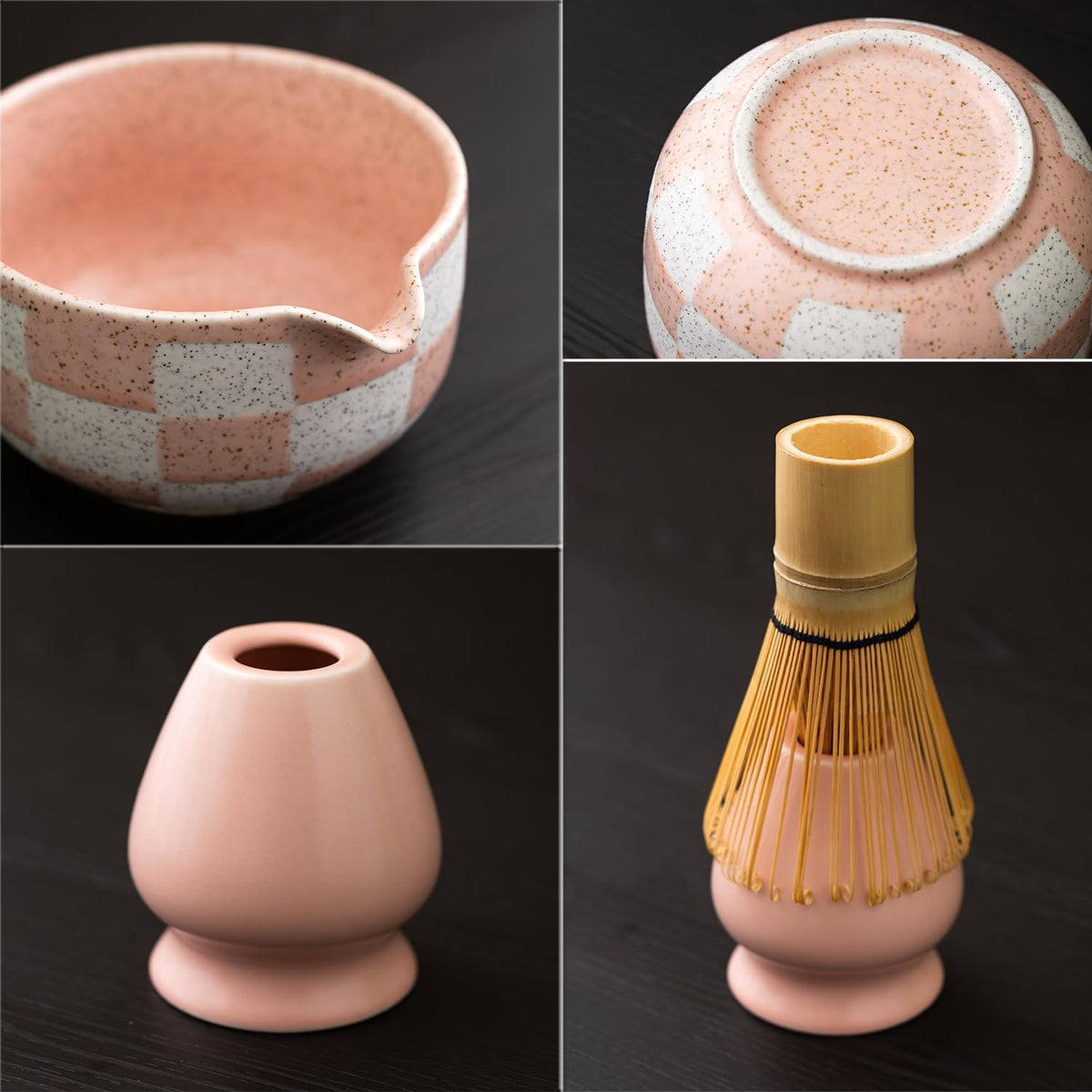 Premium 7 Piece Matcha Tea Set (Pink grid)