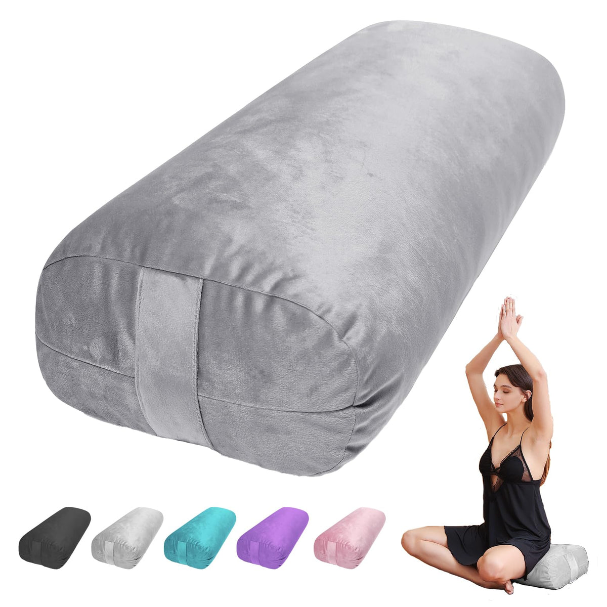 Yoga Bolster Pillow for Restorative & Yin Yoga (Gray / 27IN /68CM)