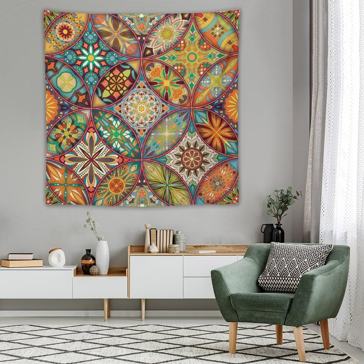 Boho Floral Tapestry Wall Hanging Colorful Bohemian Mandala Tapestries Home Decor for Living Room Bedroom Apartment Farmhouse Dorm 60"x60" (60"L x 60"W / Mandala-20)