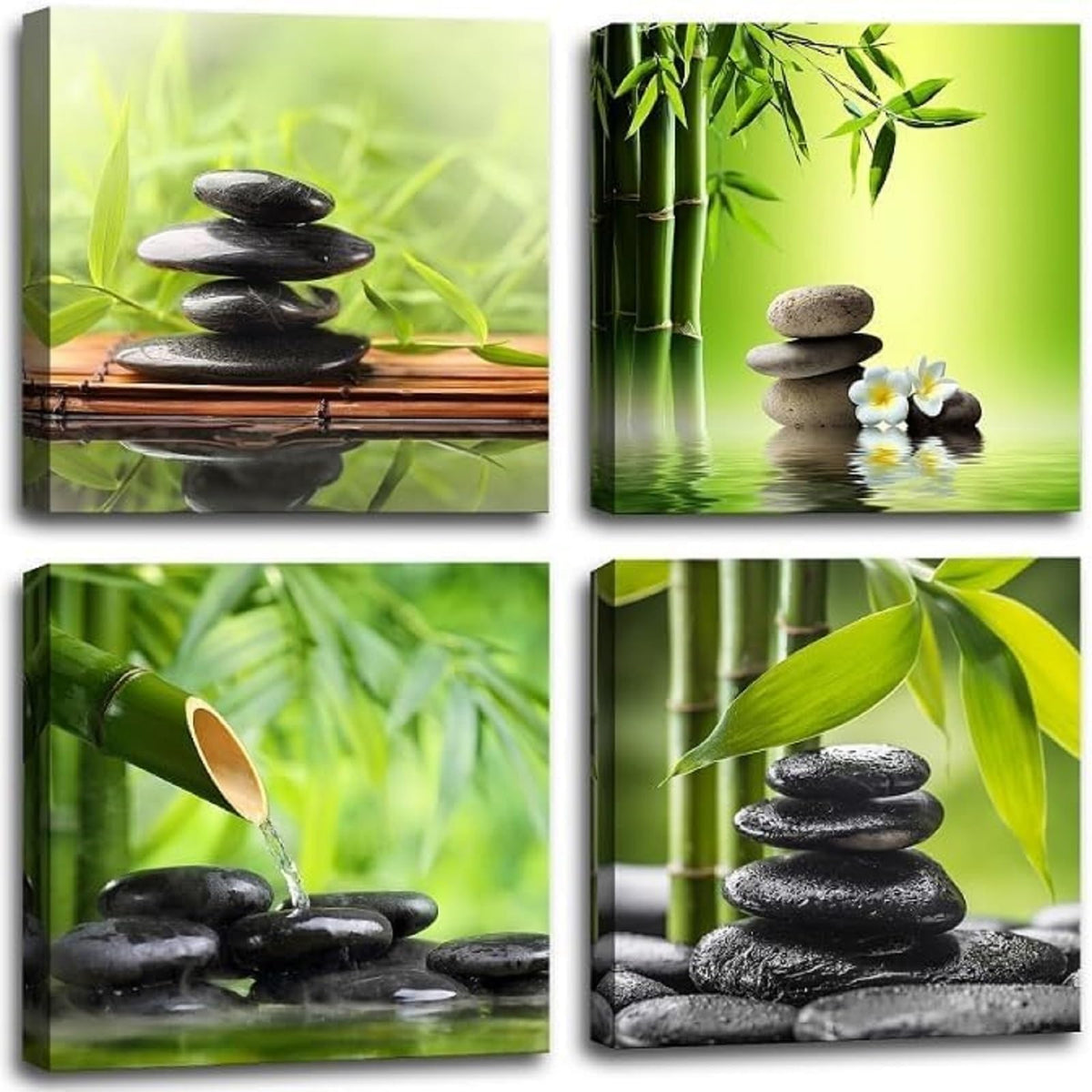Bathroom Wall Decor Zen Canvas Prints Meditation Picture Painting Green Room Decor Bedroom Wall Art Living Room Yoga Spa Office Artwork Posters Prints Framed Home Decorations12x12x4pcs (Azen green 00 / 12"L x 12"W)