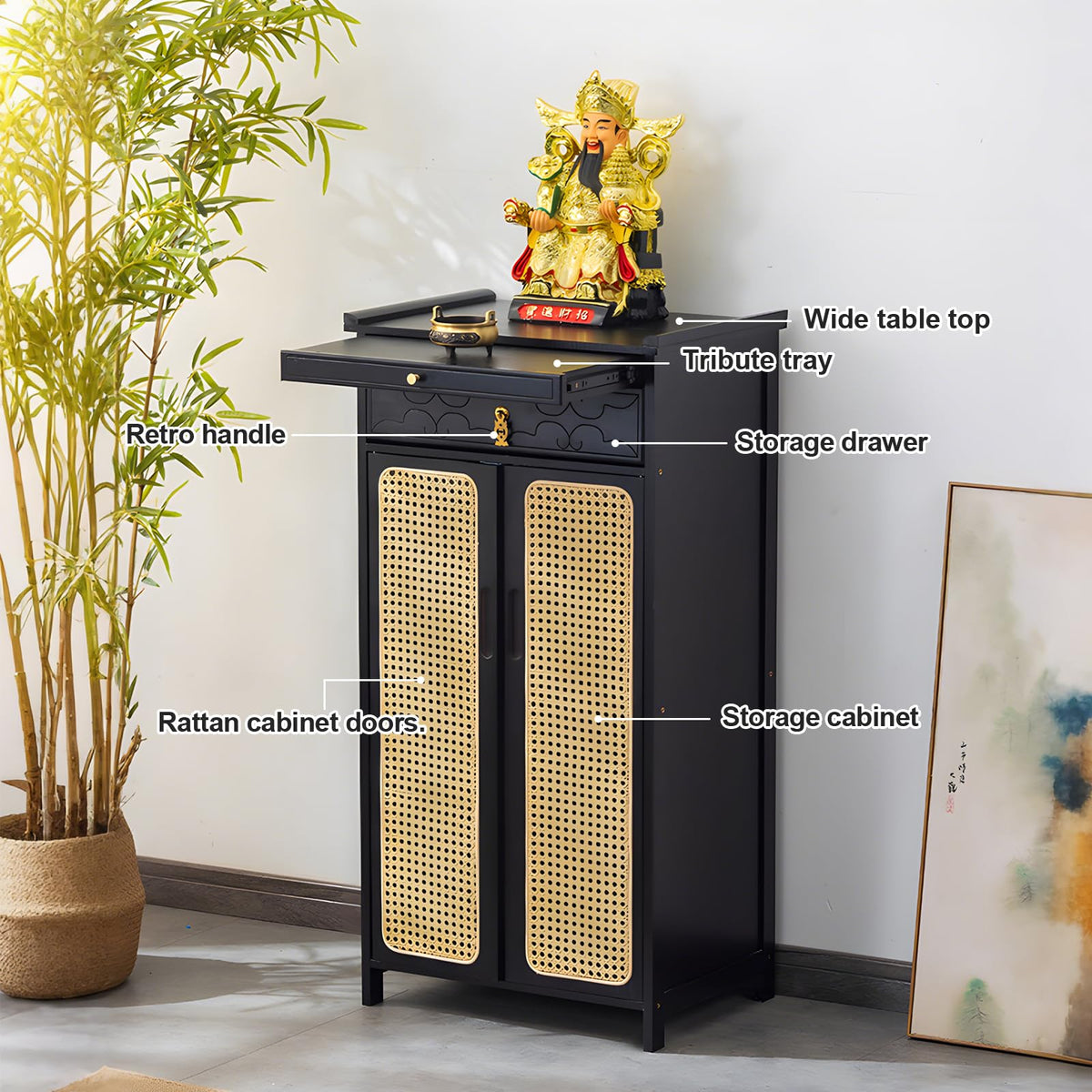 Bamboo Altar Table (39.4 / with Elevated Platform / Black)
