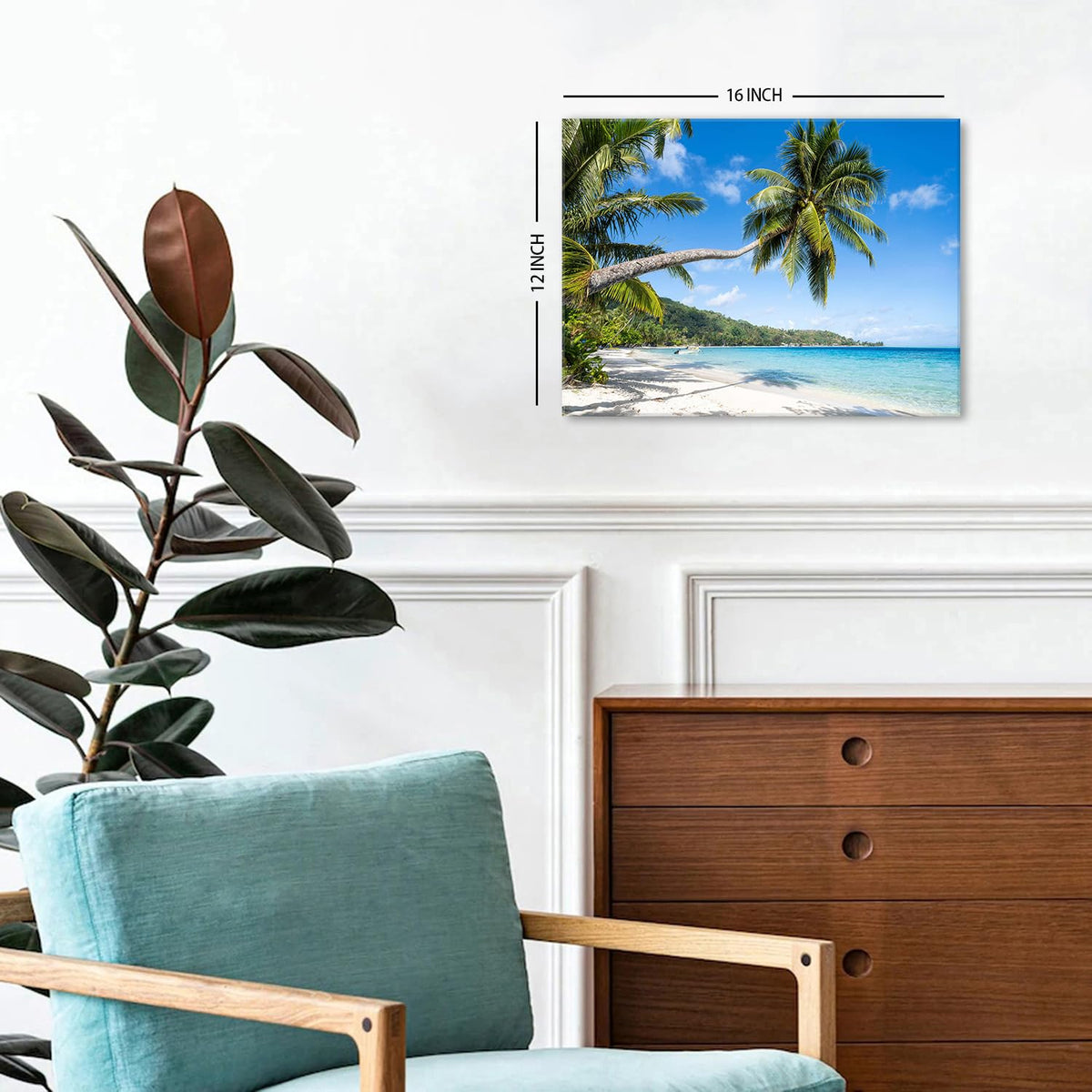 Beach Wall Art Palm Tree Ocean Bathroom Wall Decor Tropical Coconut Palms Natural Landscape Photography Picture Coastal Seascape Canvas Poster Photo Artwork Living Room Bedroom Wall Decoration 12x16in (16"L x 12"W / Seascape)