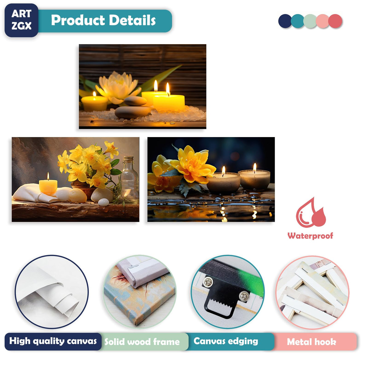 3 Piece Zen Canvas Wall Art Spa Still Life Meditate Painting Yellow Flower Picture Print for Bathroom Yoga Decor Frame (Zen Flower - 2 / 12.00x16.00inchx3 Pieces)
