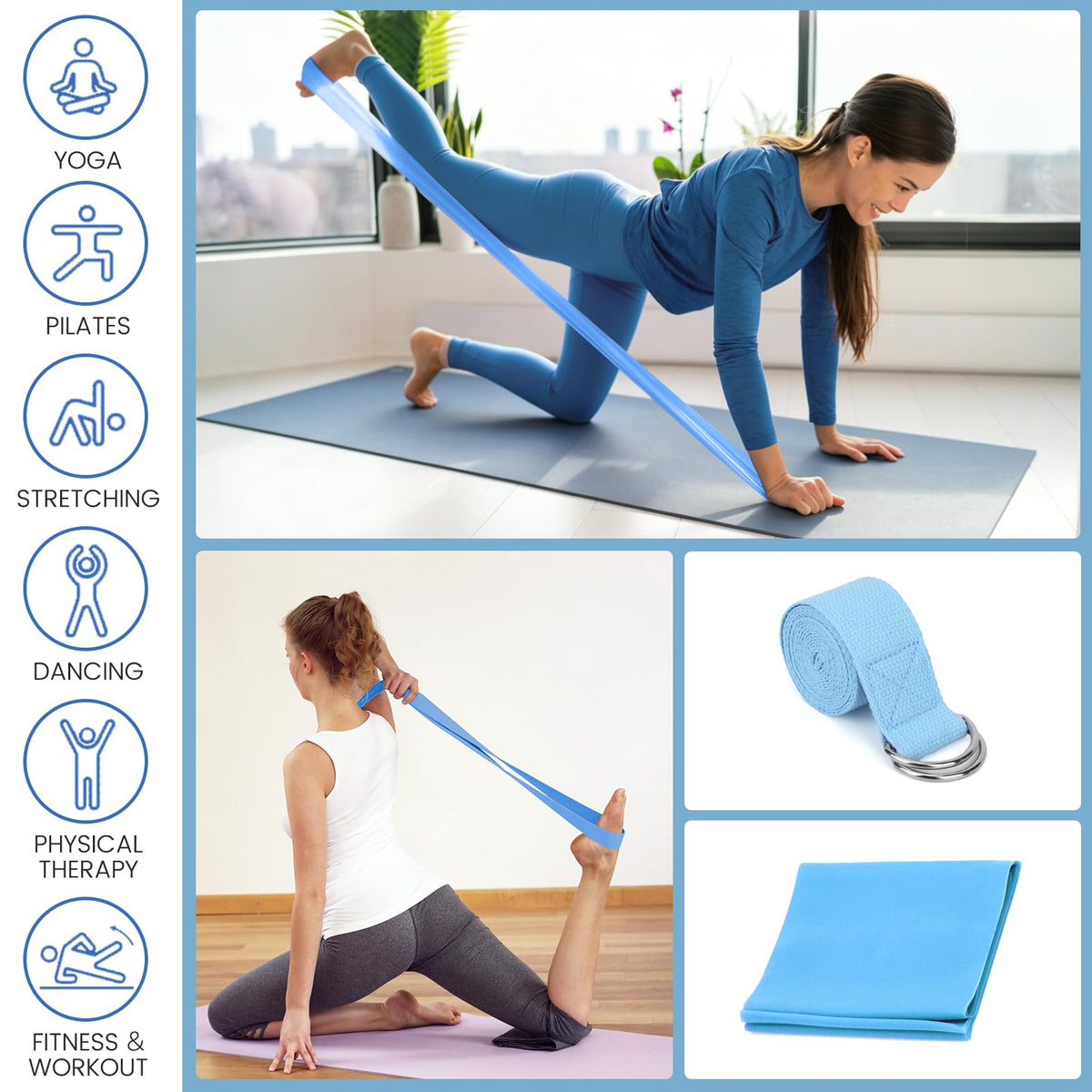 Foldable Non Slip Yoga Mat and Blocks Set for Women (Blue)