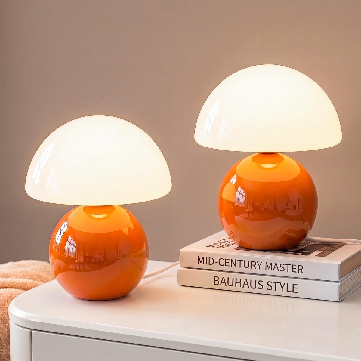 Mushroom Lamp Table Lamps Set of 2 for Bedroom Living Room (Orange-Set of 2)
