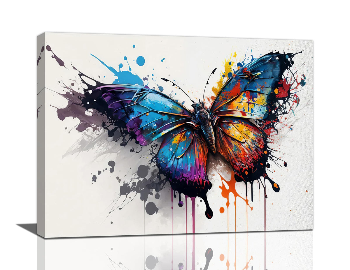 Butterfly Wall Art Colorful Butterfly Pictures Wall Decor Canvas Print Painting Home Decoration Artwork For Living Room Office Bedroom Bathroom Framed 12"X16" (16"L x 12"W / Butterfly)
