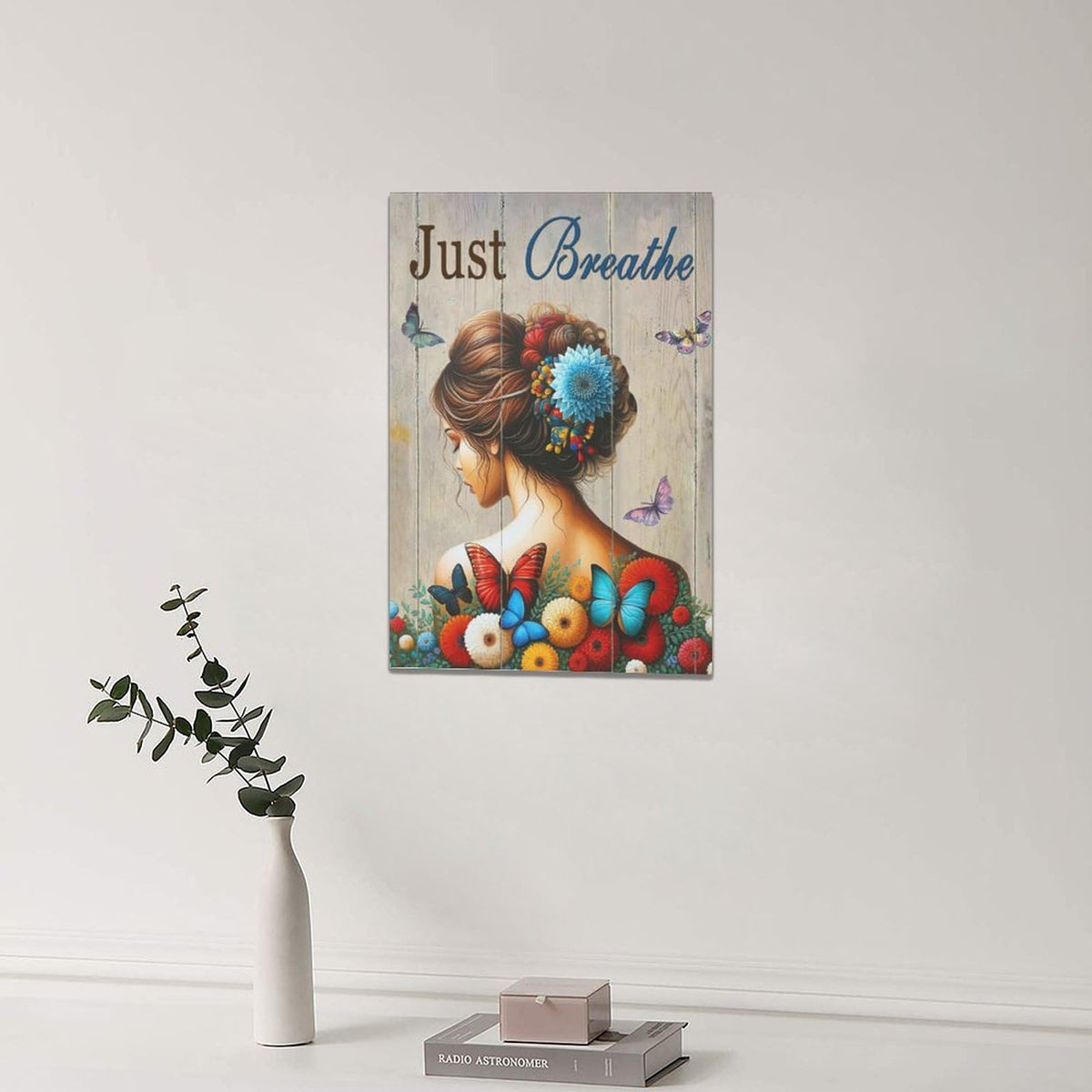 Just Breathe Butterfly Girl Wall Art Aesthetic Girls Room Decor Colorful Flying Butterfly female Woman Pictures Canvas Painting Artwork Decorations Framed for Bedroom Bathroom Office 16 x 24 inch (24"L x 16"W / Butterfly Girl)