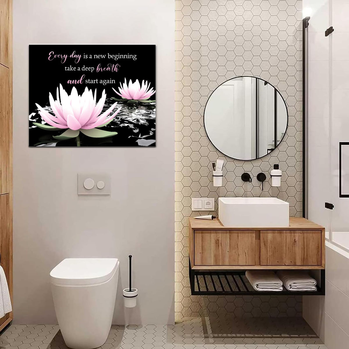 Black and White Floral Wall Art (Pink / 16"L x 20"W)