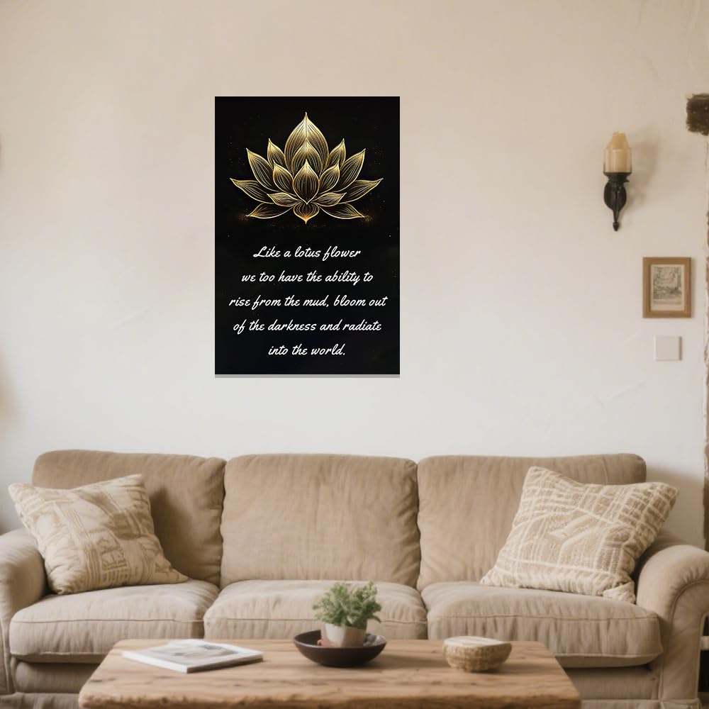 Zen Canvas Wall Art Lotus Motivational Quotes Pictures Gold Lotus Flower Wall Decor Spa Artwork Prints for Bathroom Office Spiritual Yoga Framed (Black / 28" x 42")