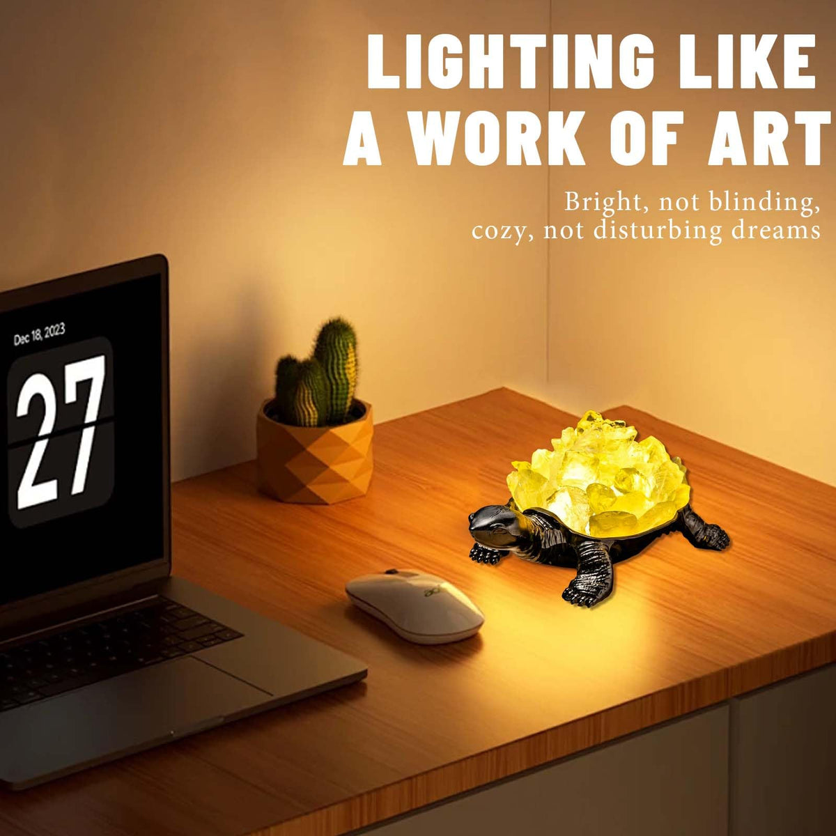 Natural Citrine Turtle Night Lamp Healing Crystal Bedroom Bedside Table Lamp USB Port Home Decor Women Men Gift (Yellow2)