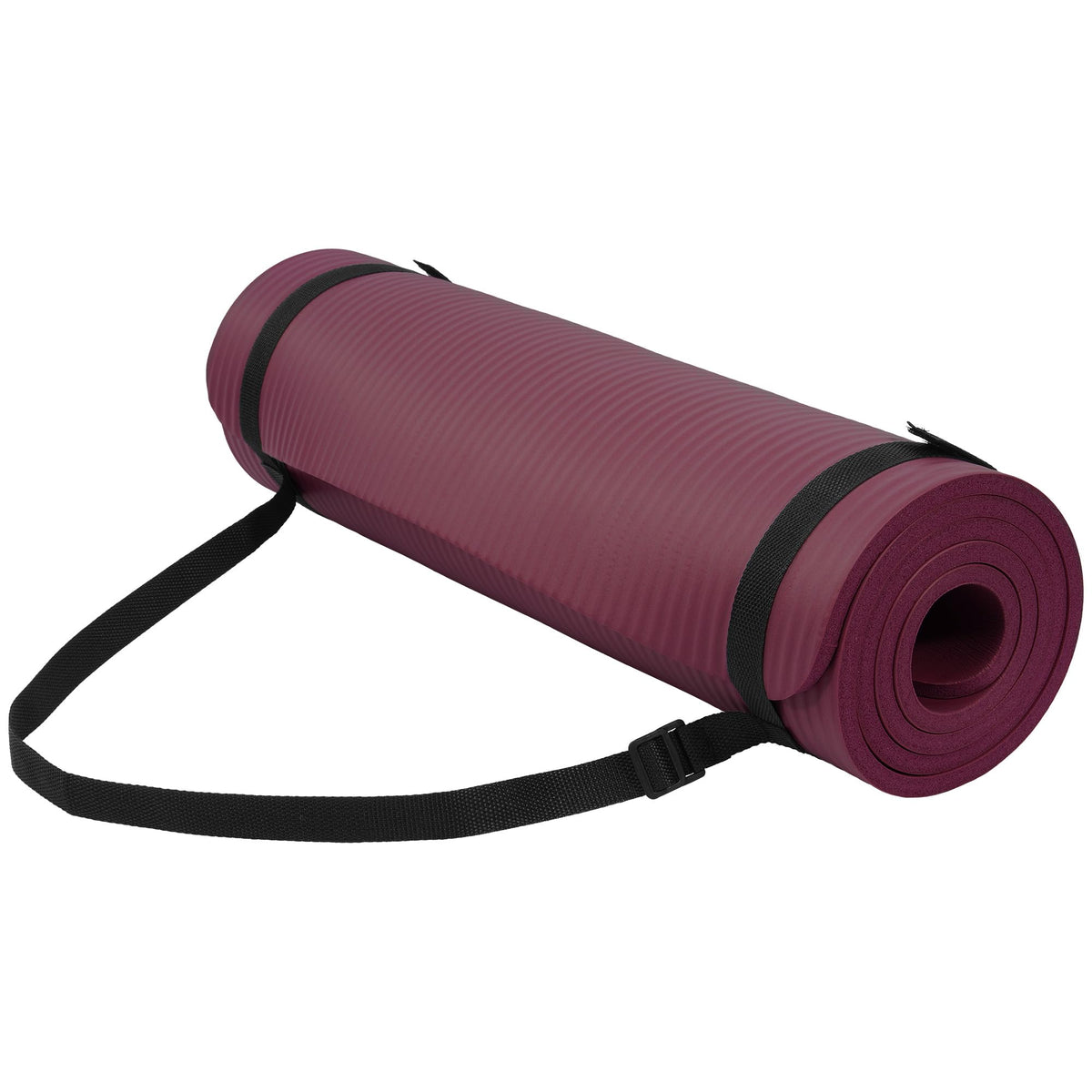 1/2-Inch Thick High Density Foam Exercise Yoga Mat with Carrying Strap, Deep Wine (Deep Wine)