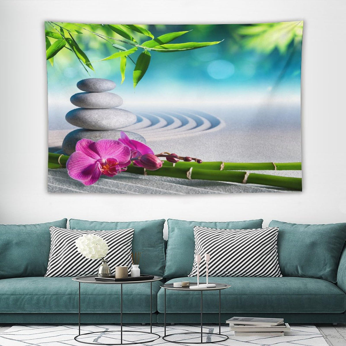 Spa Tapestry Wall Hanging Sand Orchid and Massage Stones Garden Yoga Zen Tapestries Home Decor for Living Room Bedroom Apartment Farmhouse Dorm 60"x90" (60"L x 90"W / Zen-15)