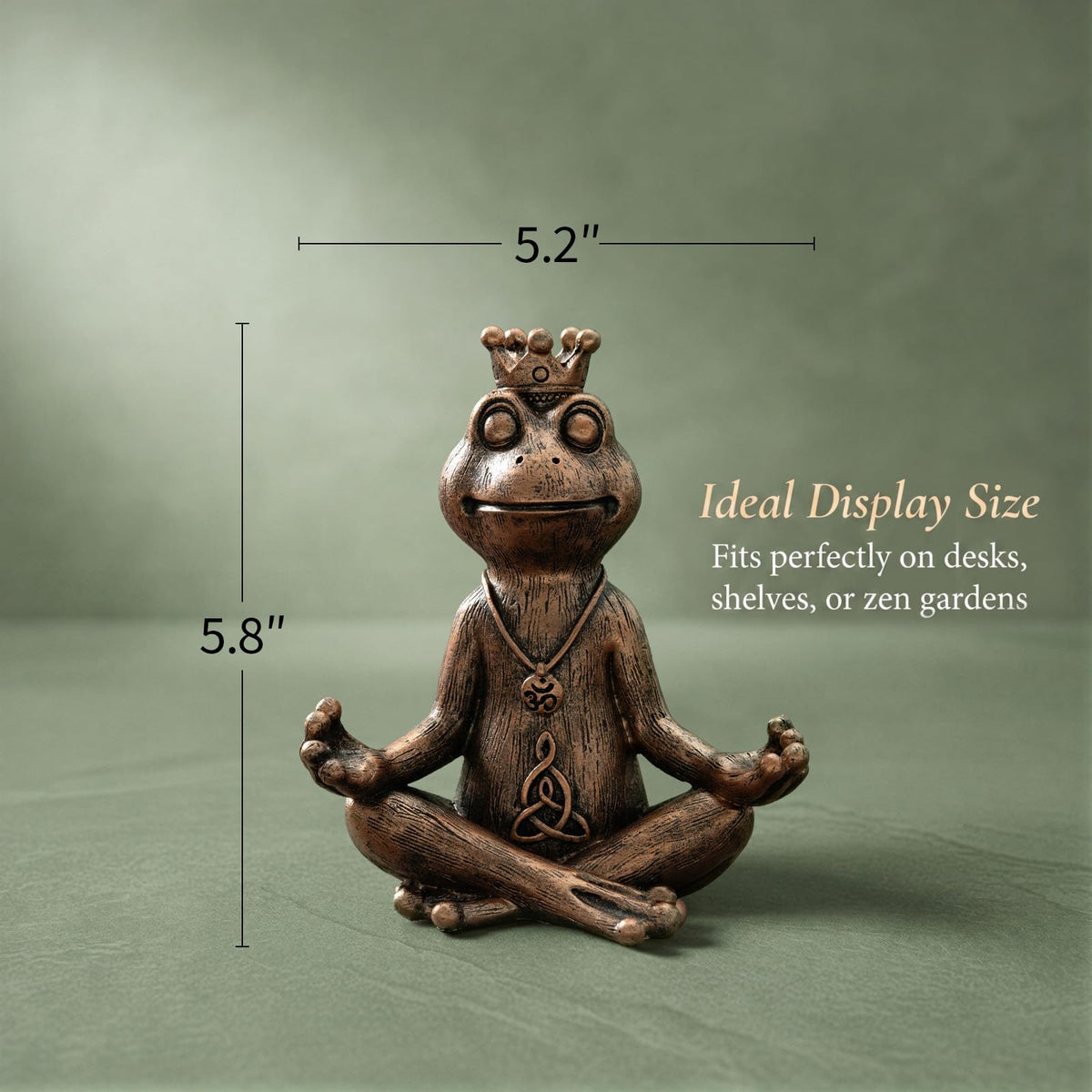 Meditating Zen Frog Statue Decor with Bonus Om Necklace (Bronze)